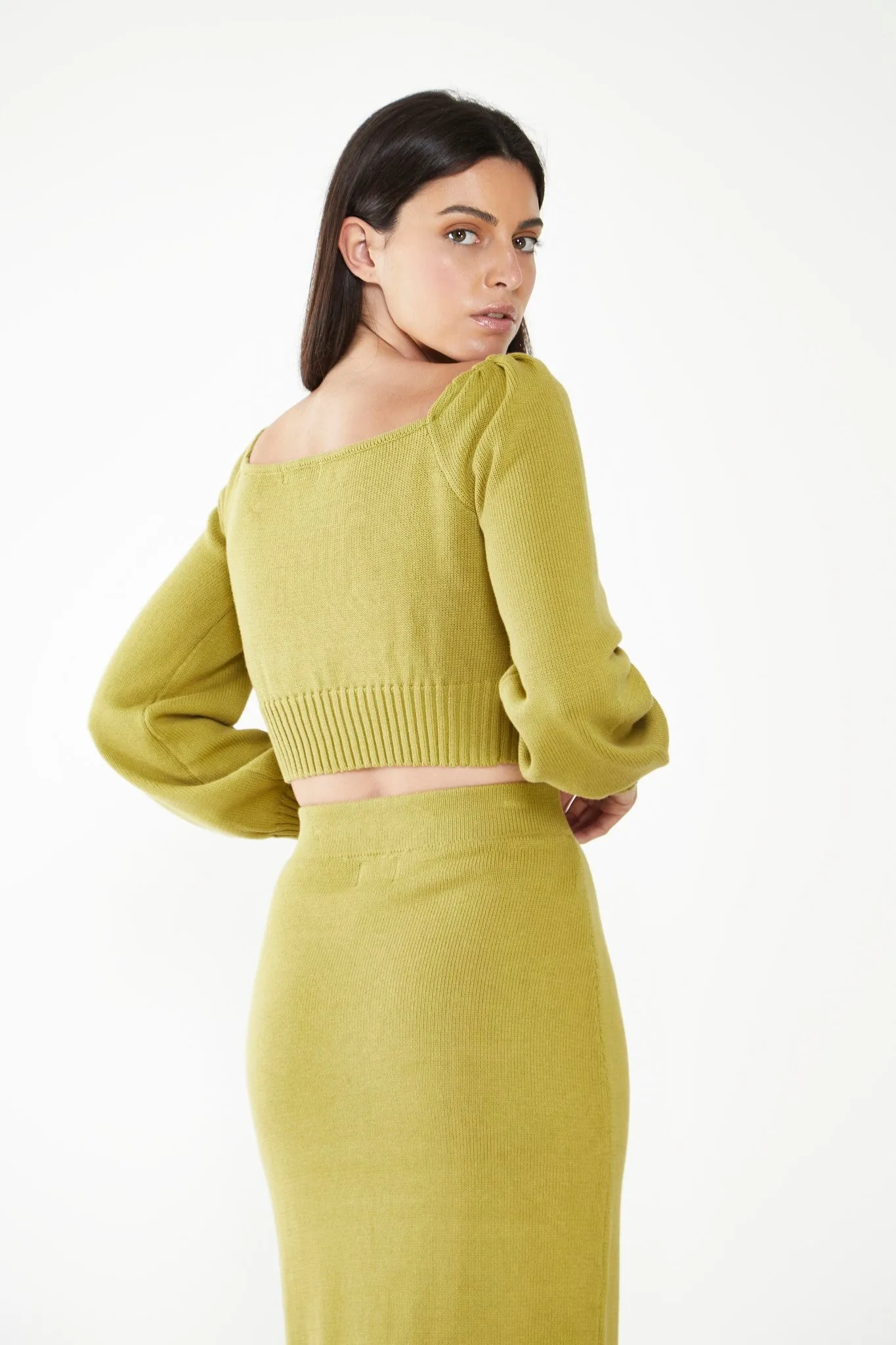 Glamorous Care Olive Cropped Long Sleeve Jumper