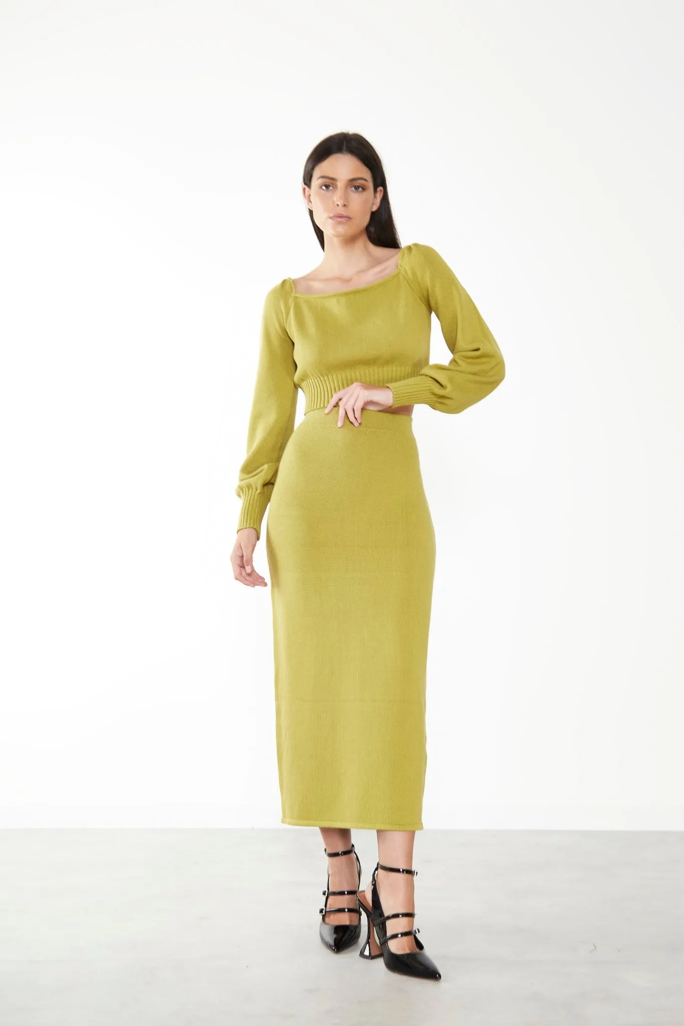 Glamorous Care Olive Cropped Long Sleeve Jumper