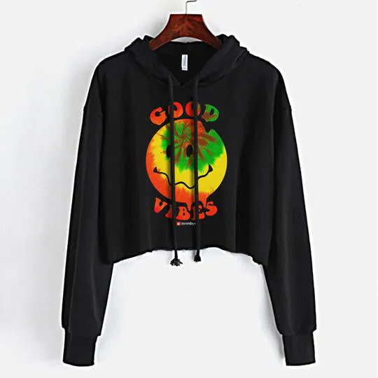 Good Vibes Happy Face Crop Top Hoodie