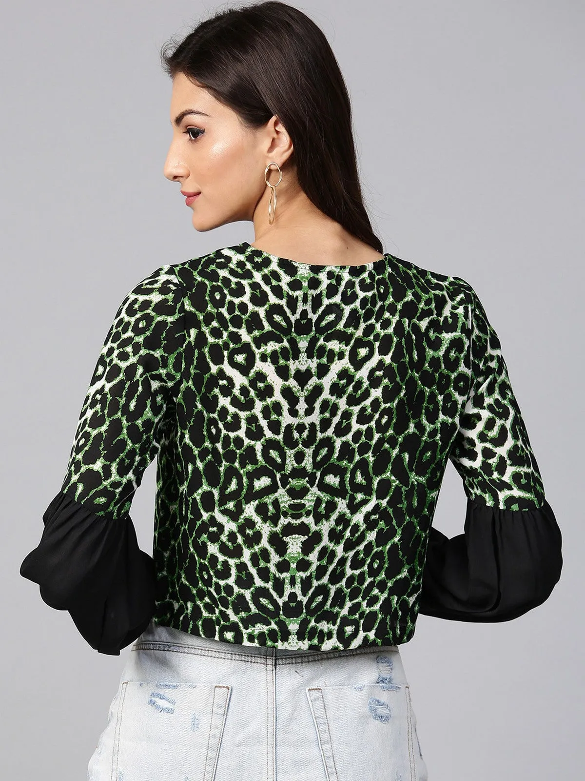 Green Animal Print Crop Top