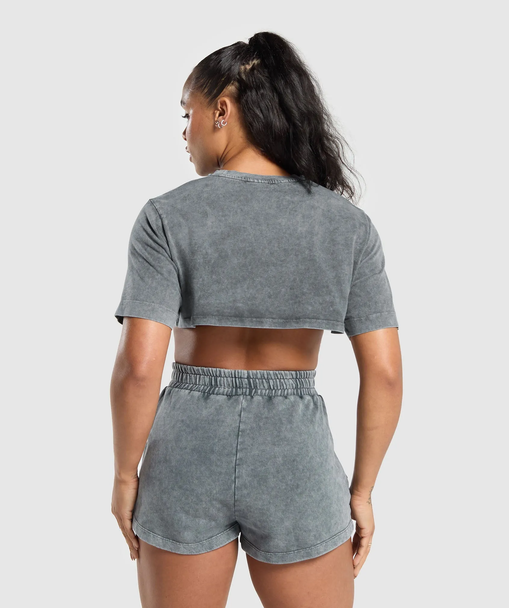 Gymshark Collegiate Shadow Washed Crop Top - Asphalt Grey