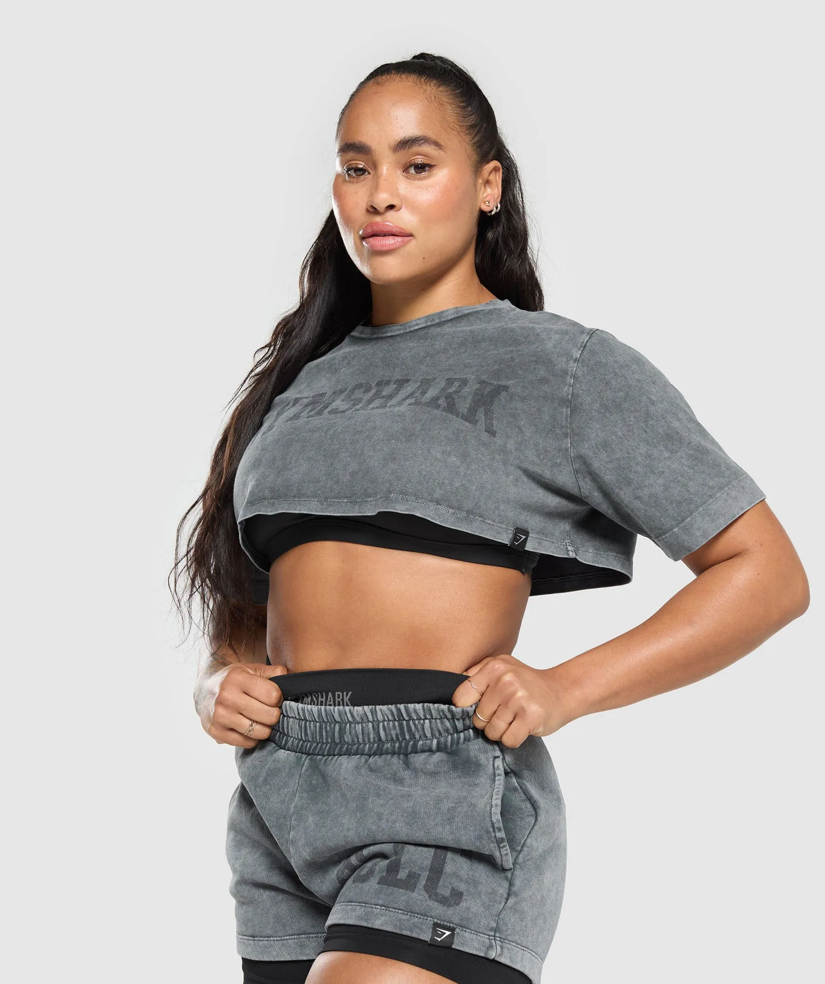 Gymshark Collegiate Shadow Washed Crop Top - Asphalt Grey