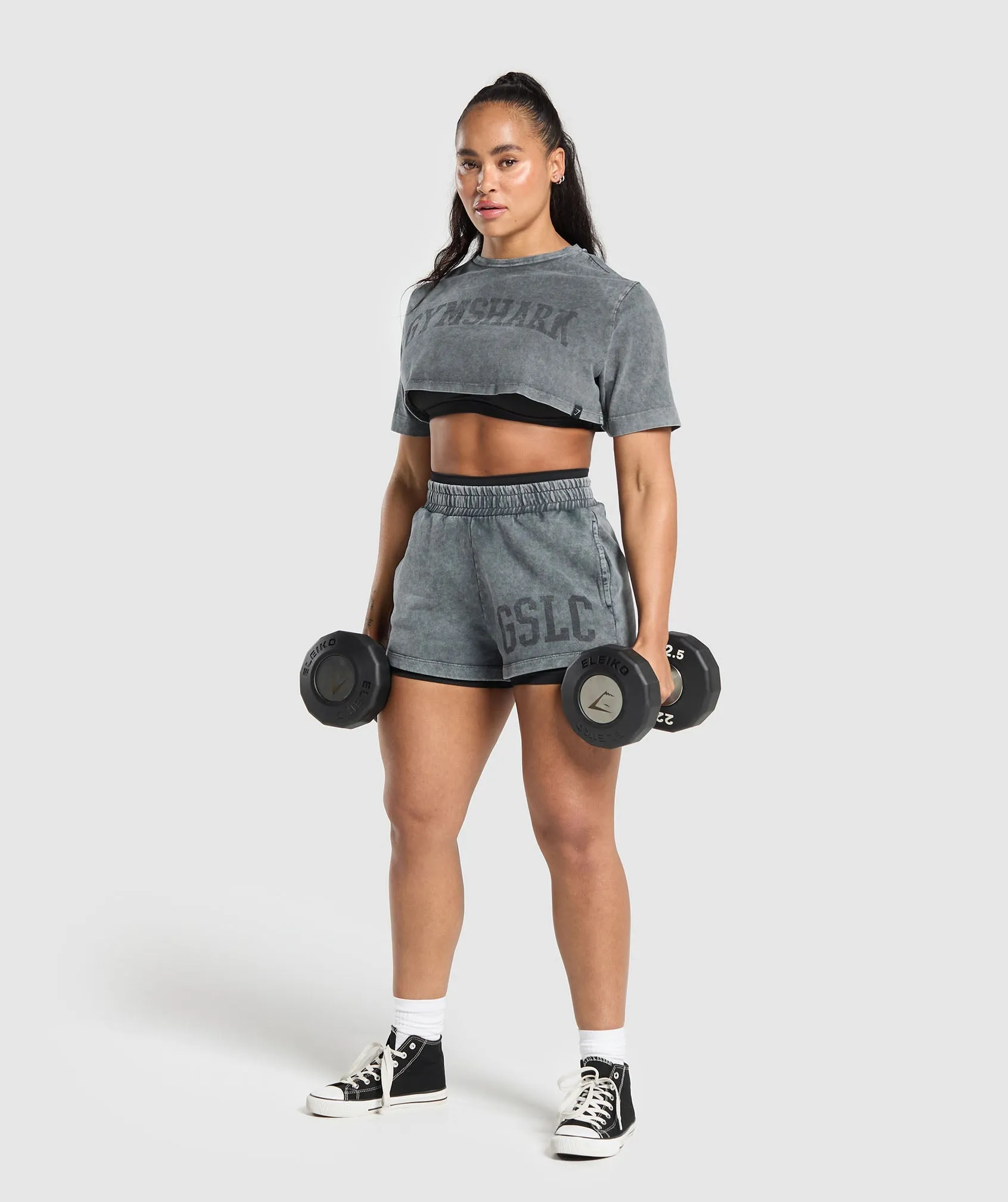 Gymshark Collegiate Shadow Washed Crop Top - Asphalt Grey