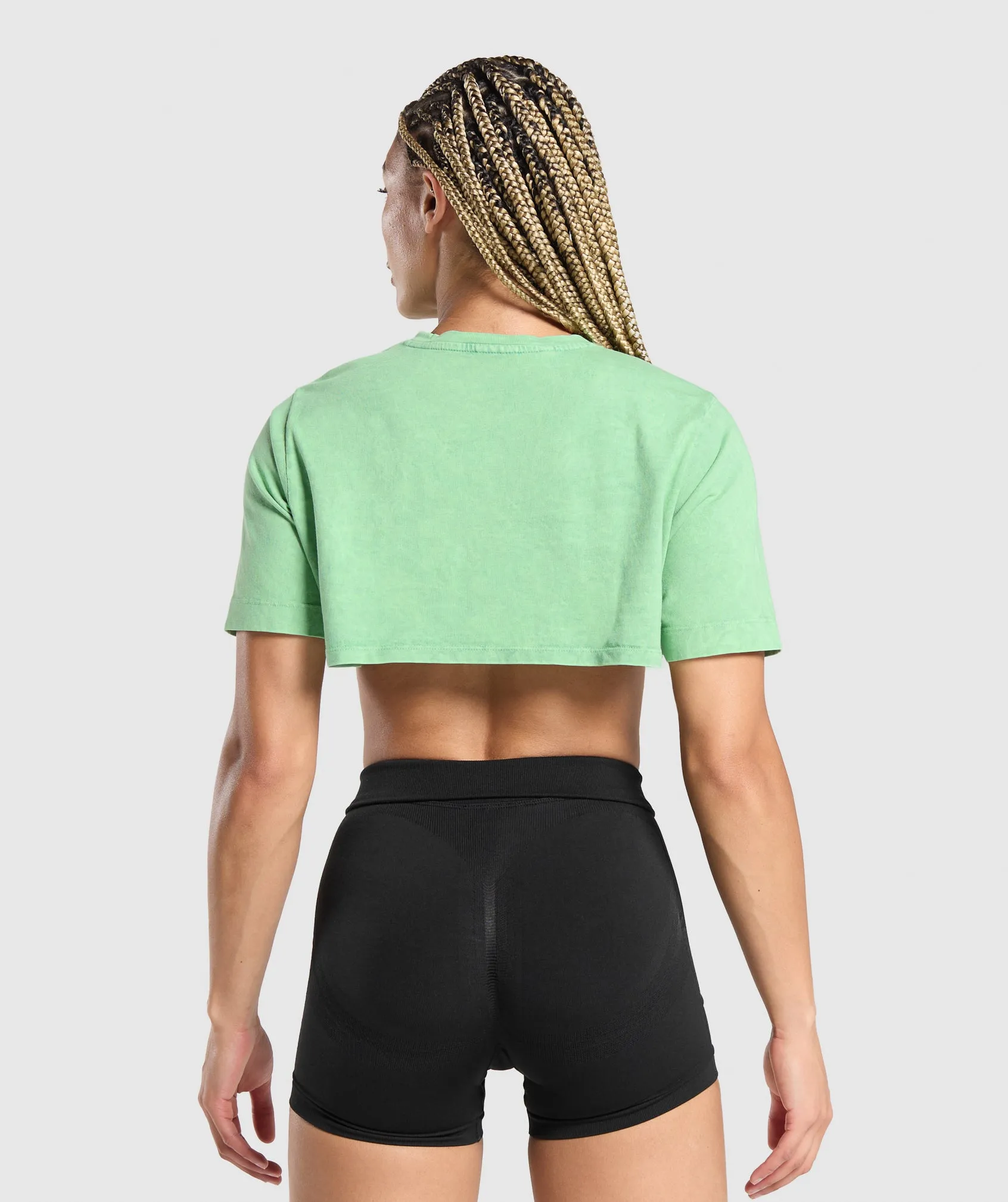 Gymshark Collegiate Shadow Washed Crop Top - Lagoon Green