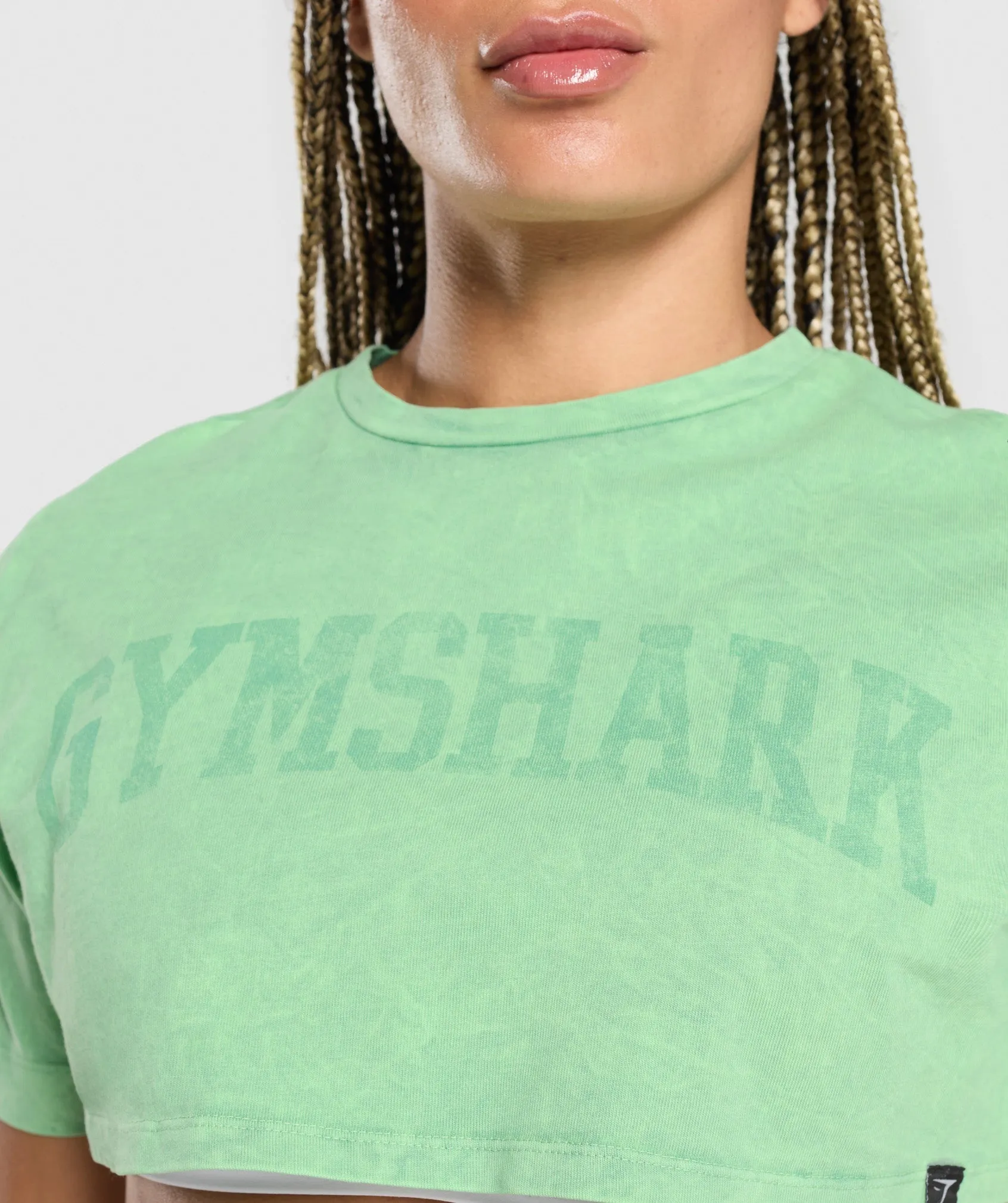 Gymshark Collegiate Shadow Washed Crop Top - Lagoon Green