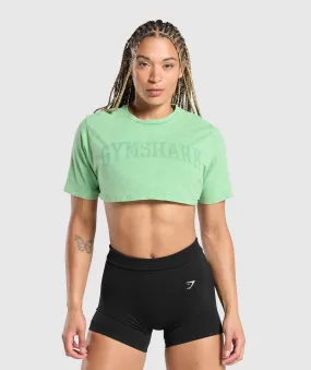 Gymshark Collegiate Shadow Washed Crop Top - Lagoon Green