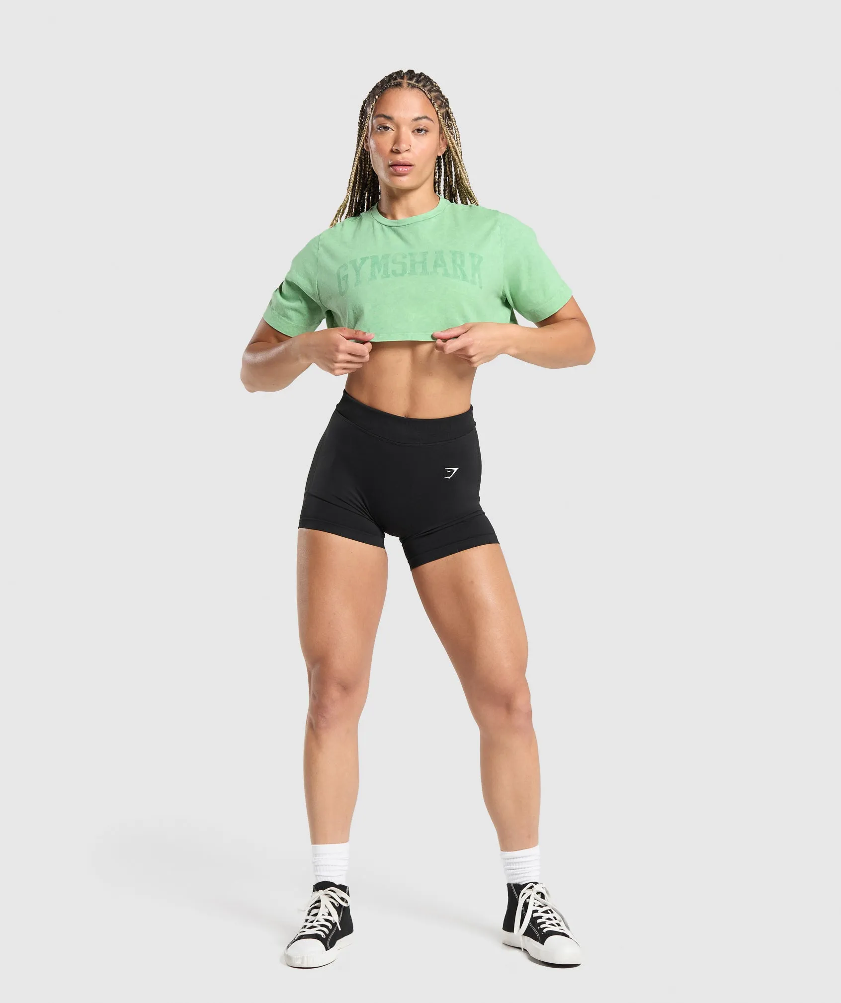 Gymshark Collegiate Shadow Washed Crop Top - Lagoon Green