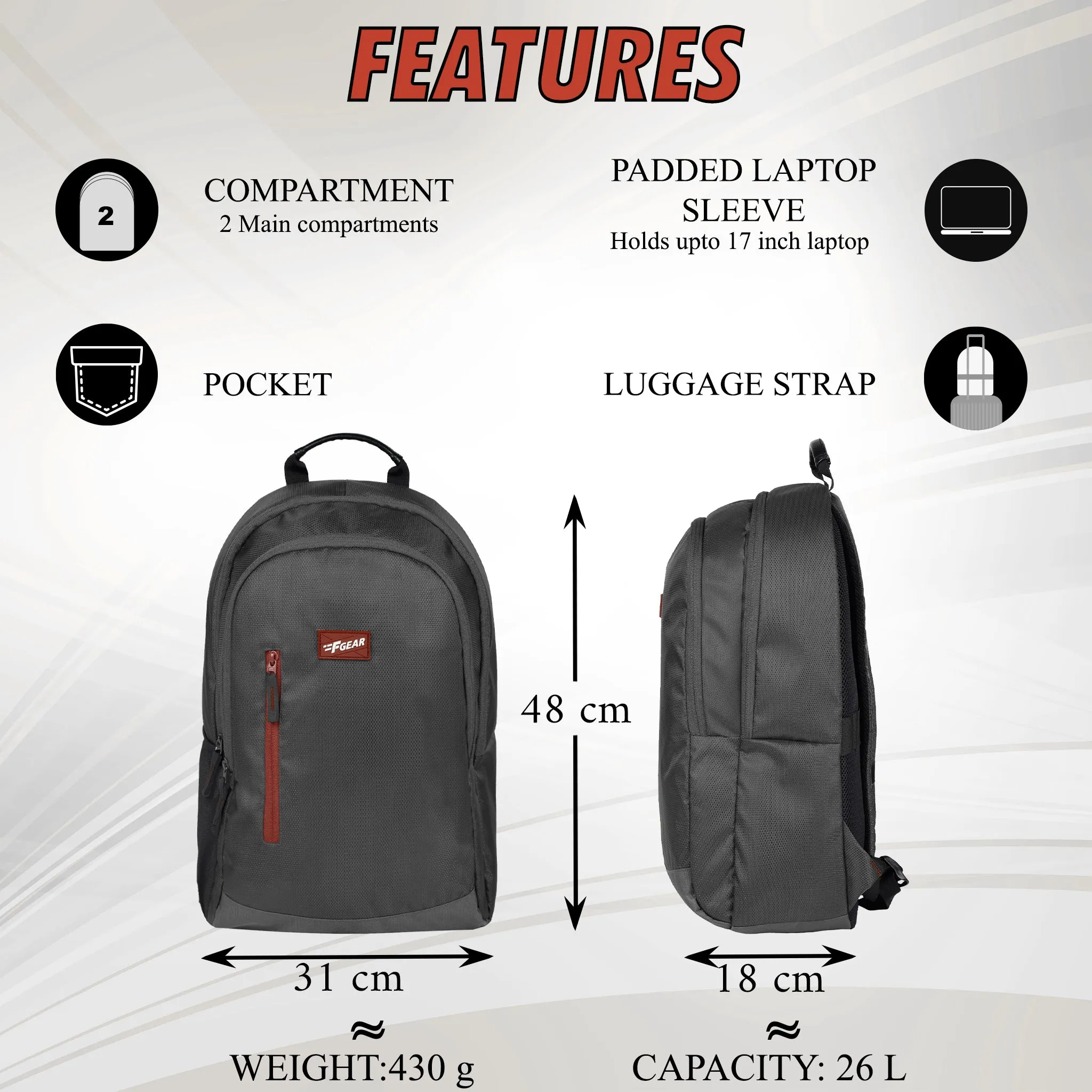 Hank 26L Grey Laptop Backpack