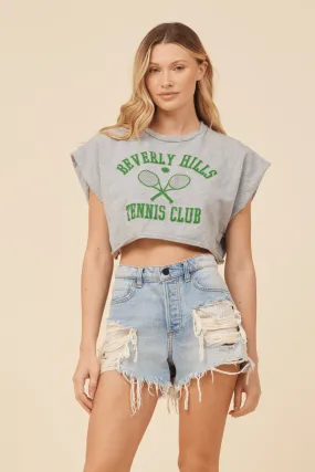 Heather Grey W/ Green Printed Athletic Crop Top