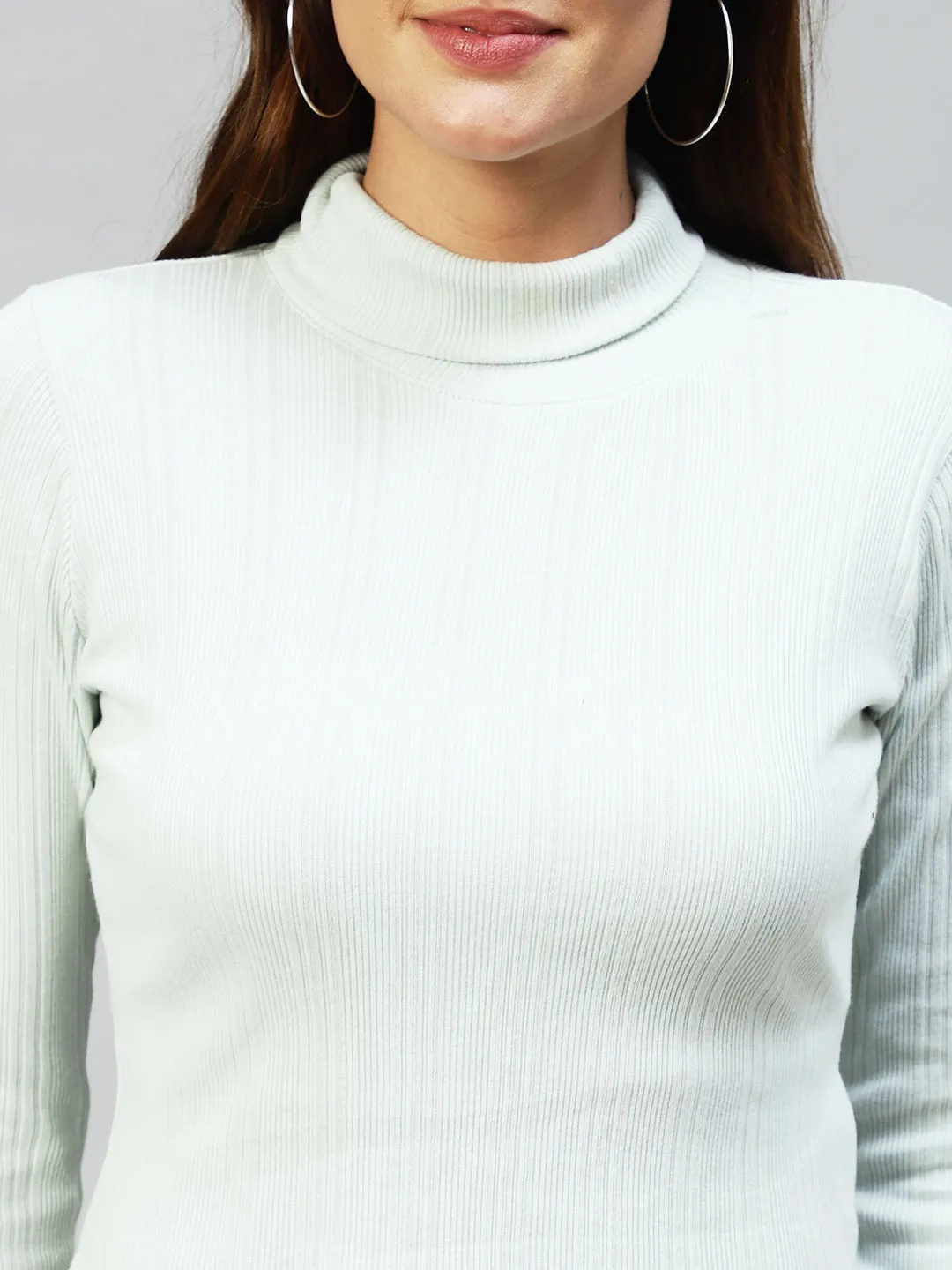 High Neck Full Sleeves Rib Top