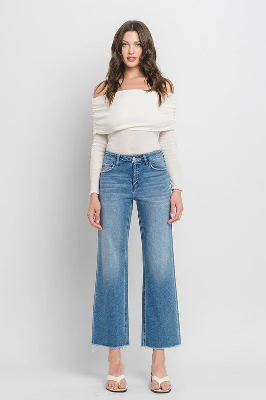 High Rise Ankle Slim Wide Jeans