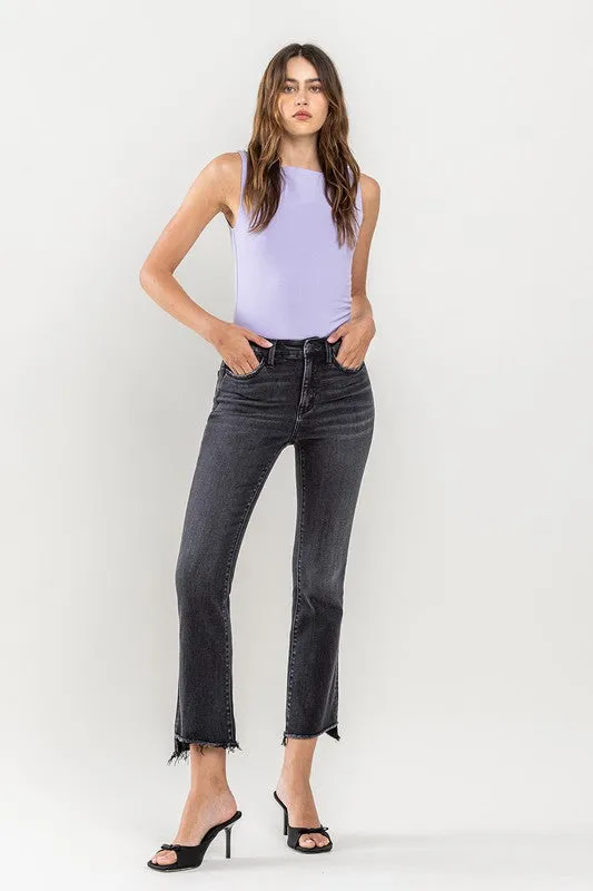 High Rise Raw Step Hem Crop Flare Jeans