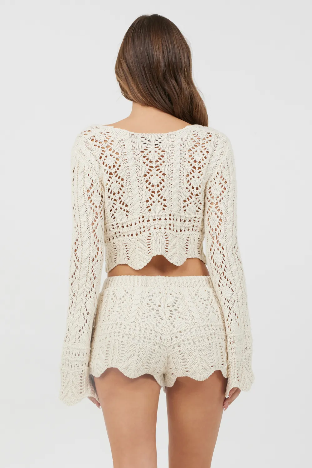 Ivory Crochet Knit Long Sleeve Crop