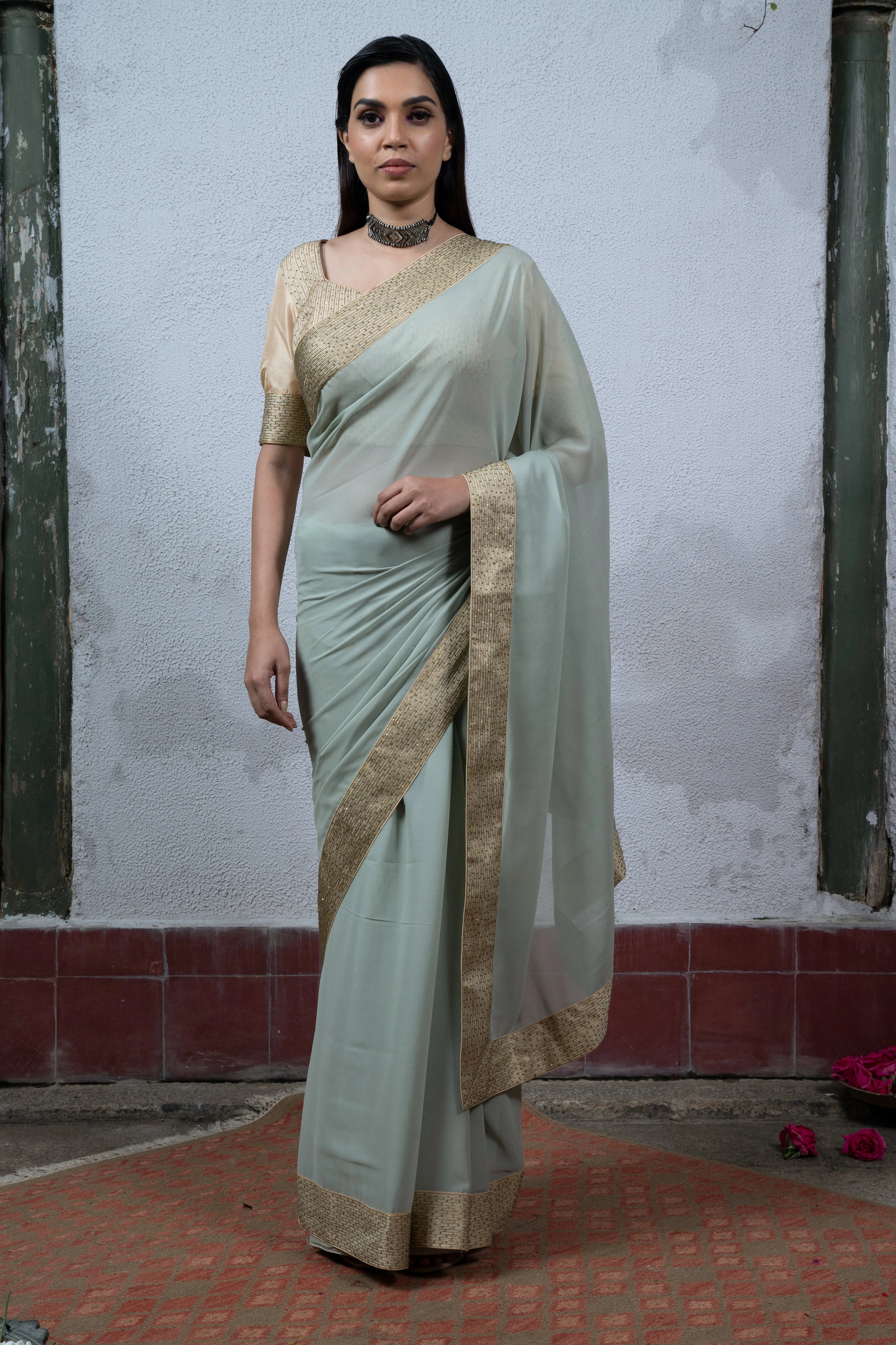 Jaji: Mint Green Saree