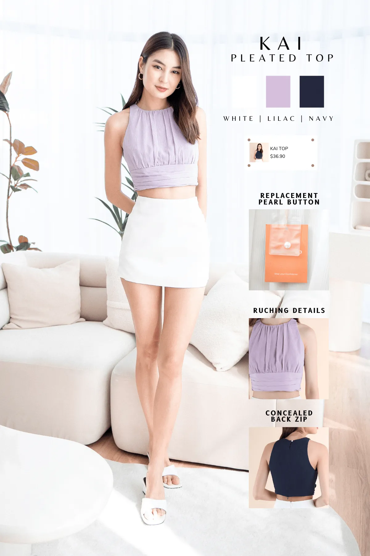 KAI PLEATED TOP IN LILAC