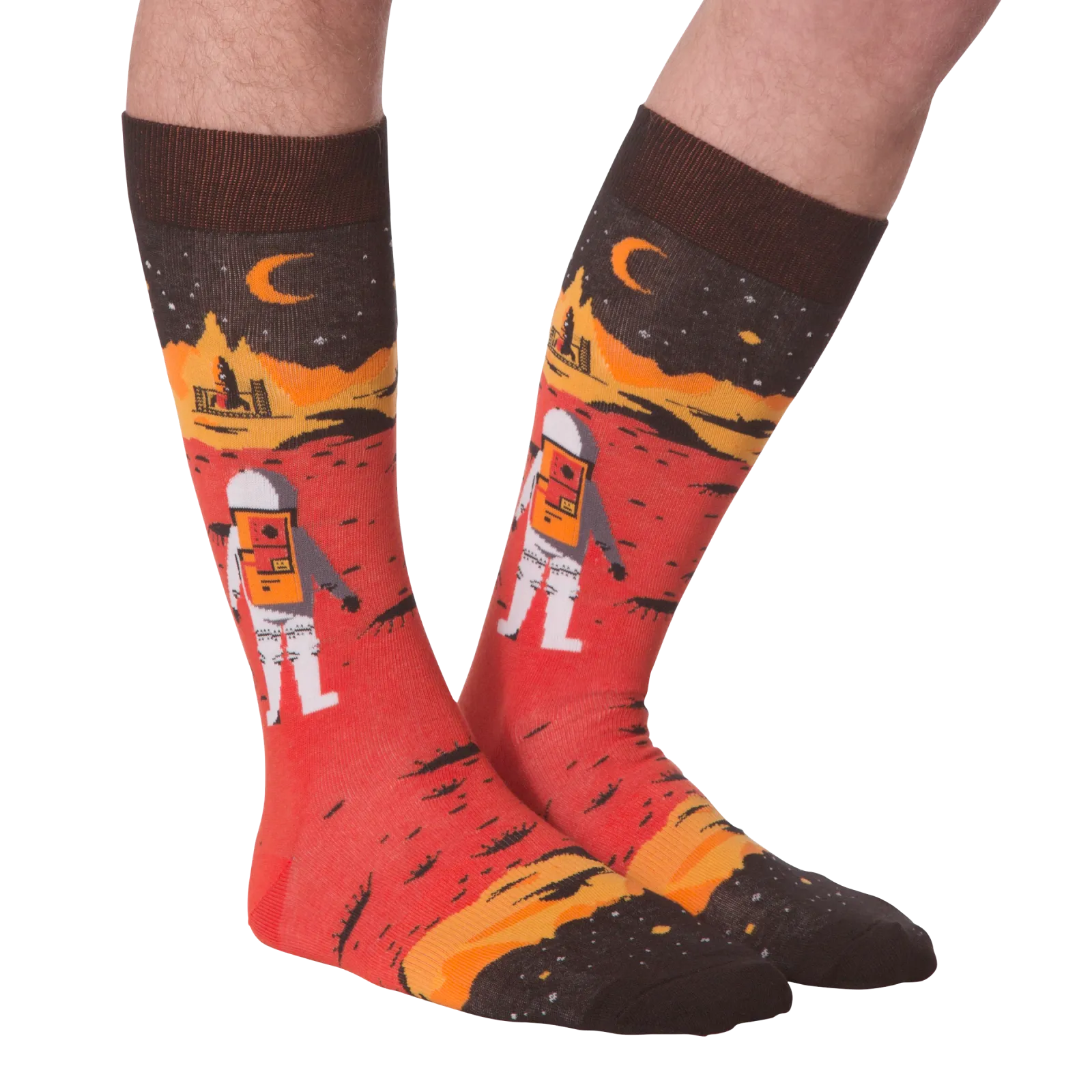 K.Bell Mens Vibrant Red Planetary Crew Socks