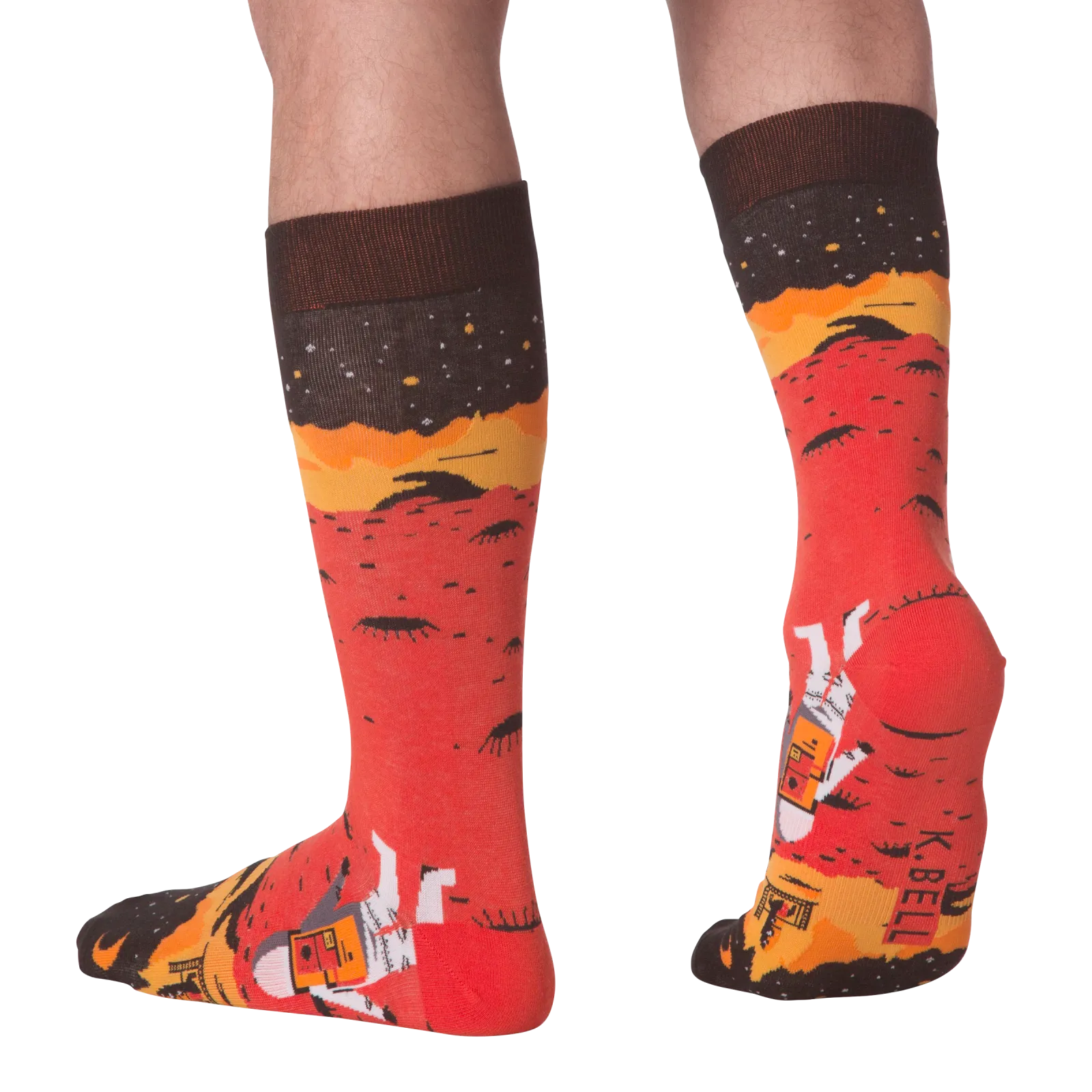 K.Bell Mens Vibrant Red Planetary Crew Socks