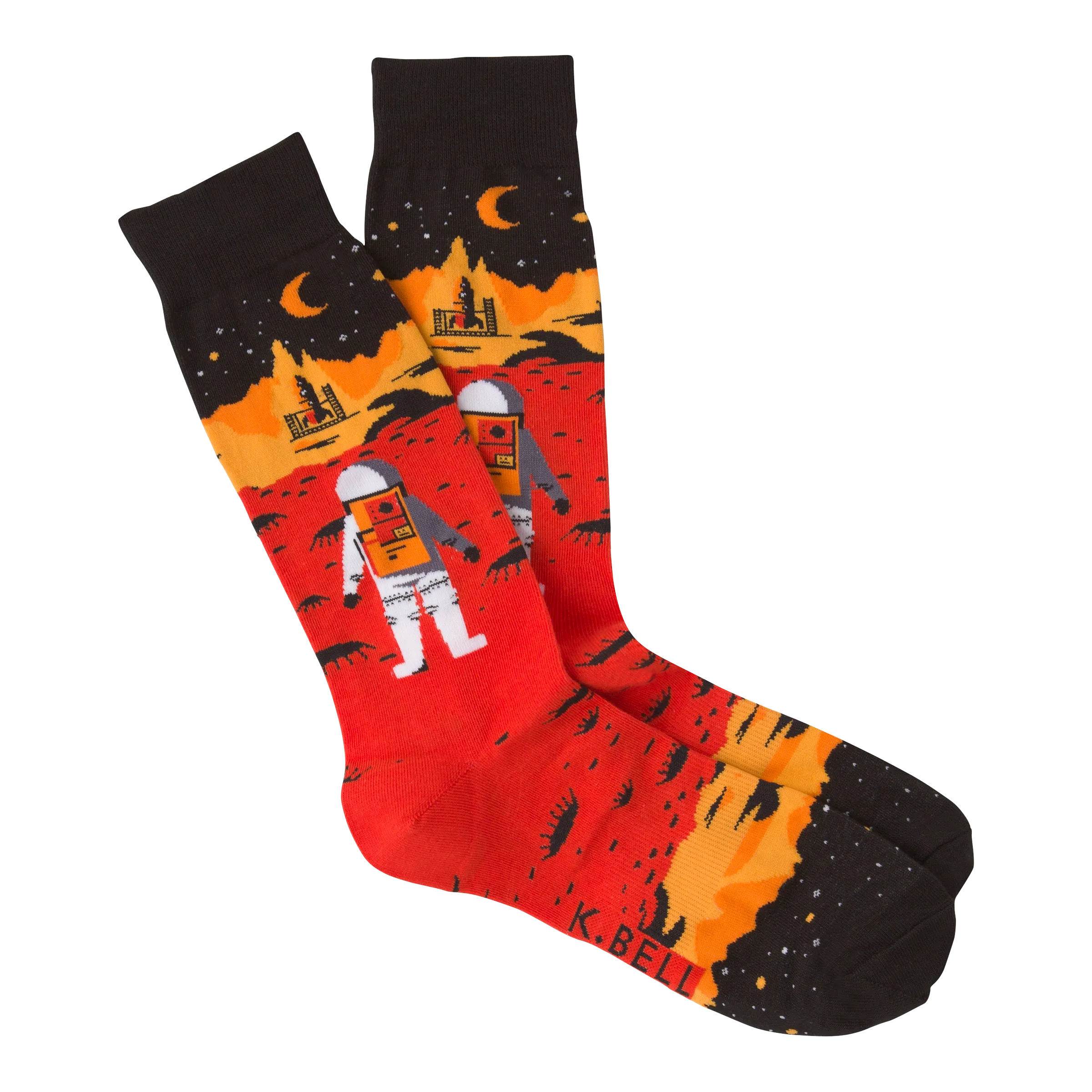 K.Bell Mens Vibrant Red Planetary Crew Socks