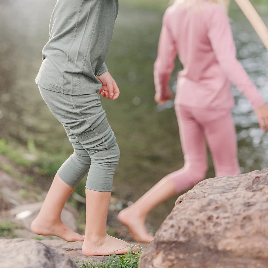 Kids Merino Wool Base Layer, Leggings, Sage