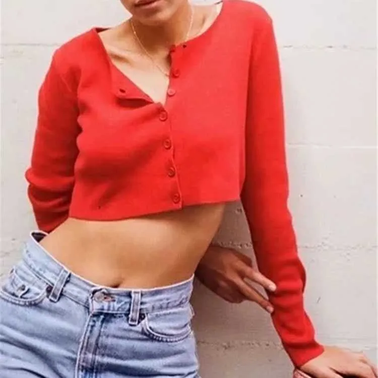 Long Sleeve Button Up Crop Top Tee Shirt For Young