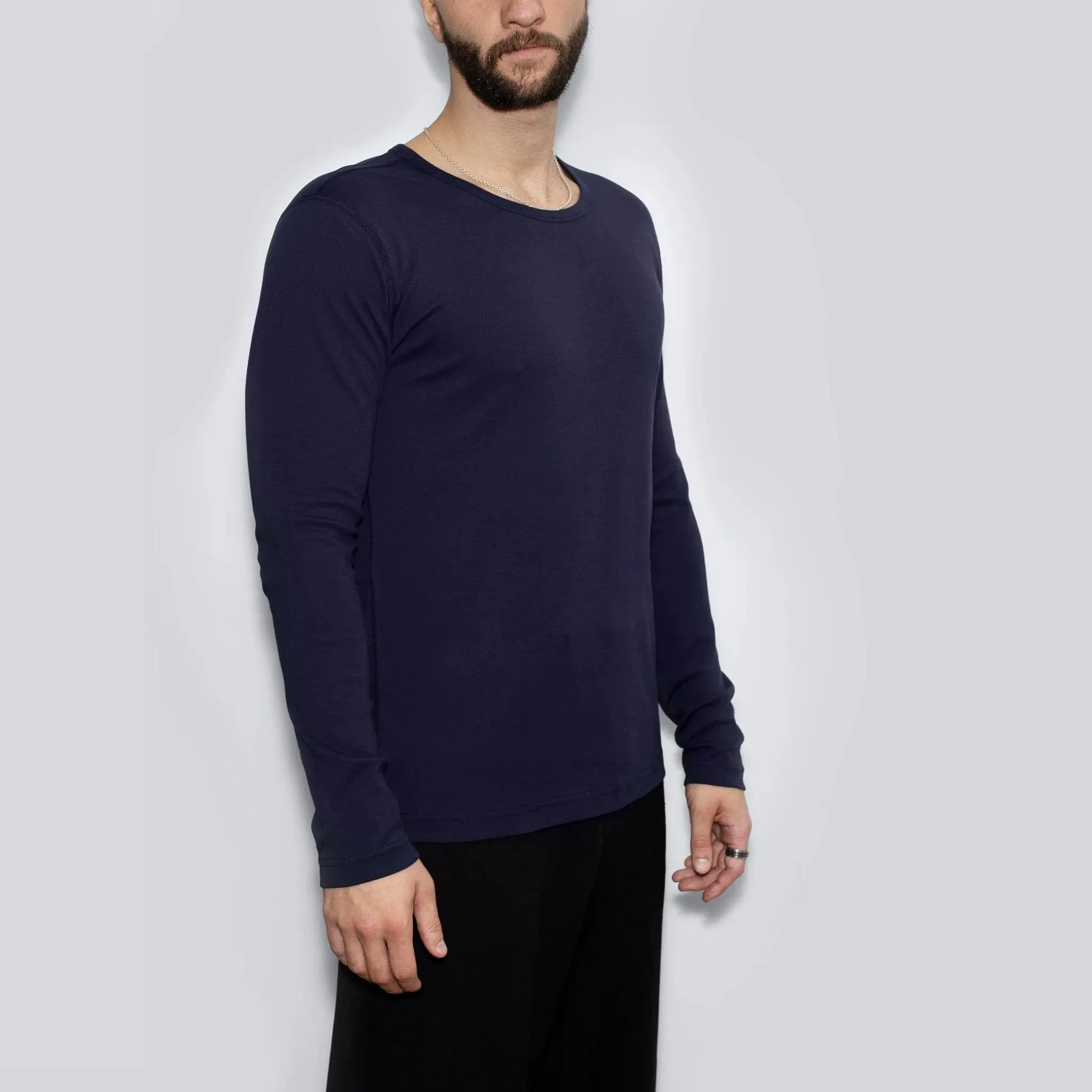 Men’s Recycled Cotton Crew Neck Long Sleeve, Midnight