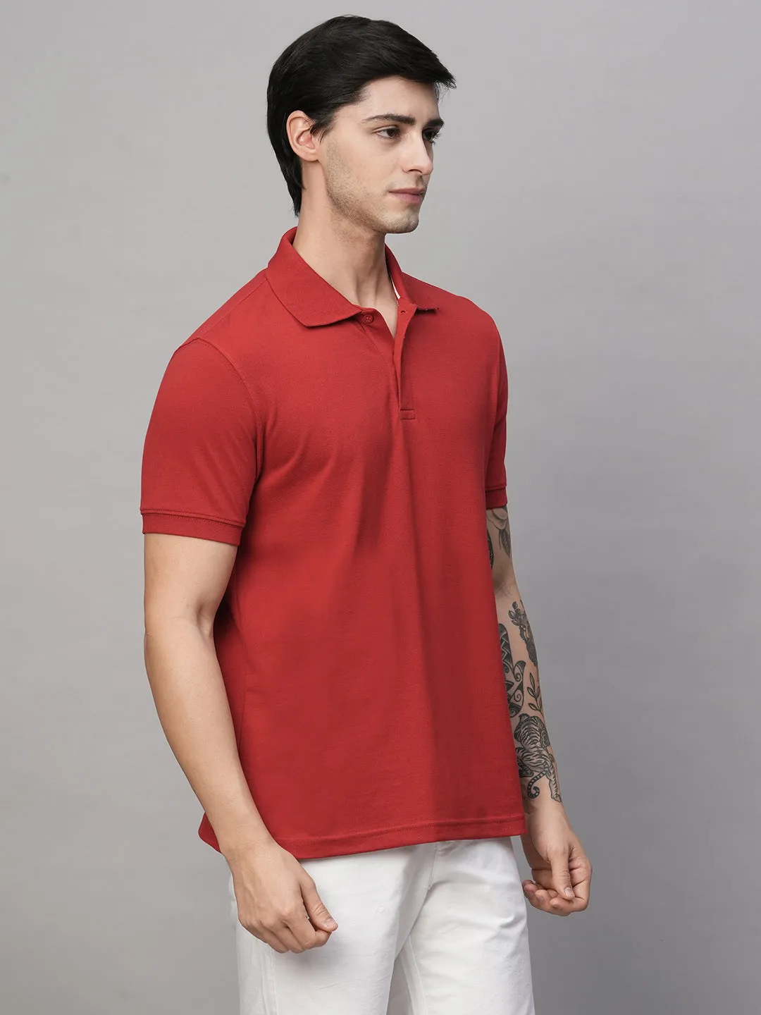 Men's Red Cotton Regular Fit Tshirt