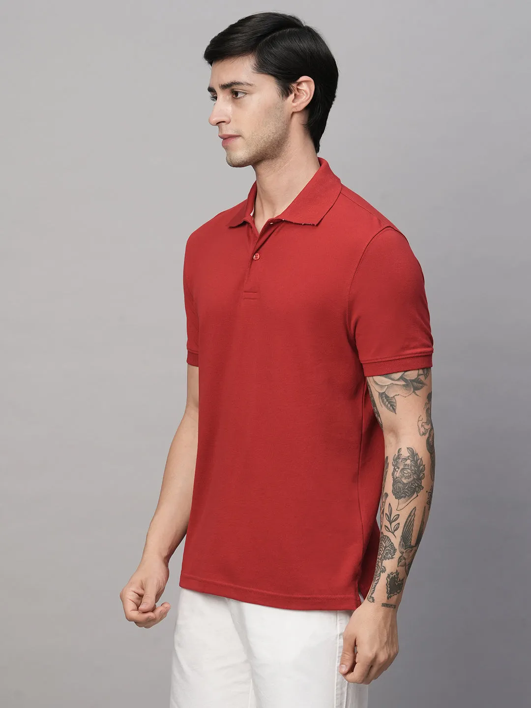 Men's Red Cotton Regular Fit Tshirt