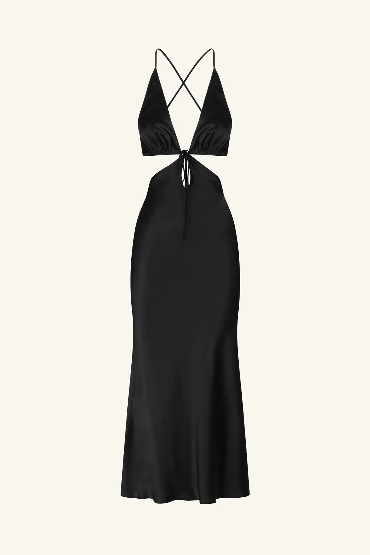 MEZZANOTTE SILK CUT OUT TIE BACK MIDI DRESS - BLACK