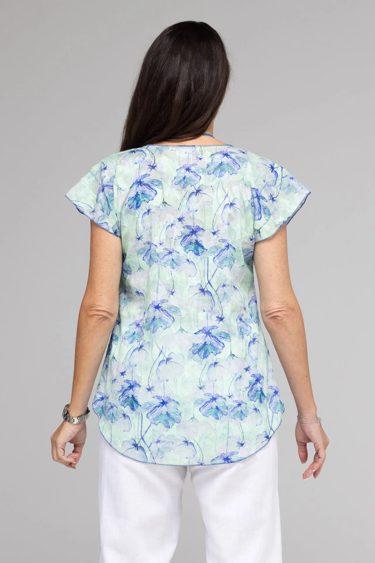 Mint Print Short Sleeve Non-Crush Jacquard Cotton Top