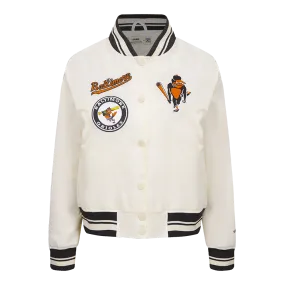 MLB BALTIMORE ORIOLES RETRO CLASSIC WOMEN'S RIB SATIN JACKET (EGGSHELL/ BLACK)