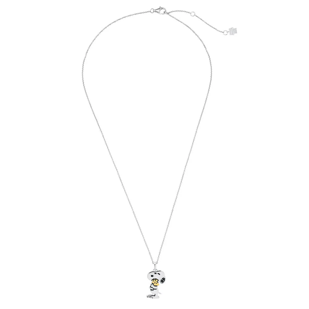 Peanuts Snoopy & Woodstock Sterling Silver Necklace Finished in Pure Platinum