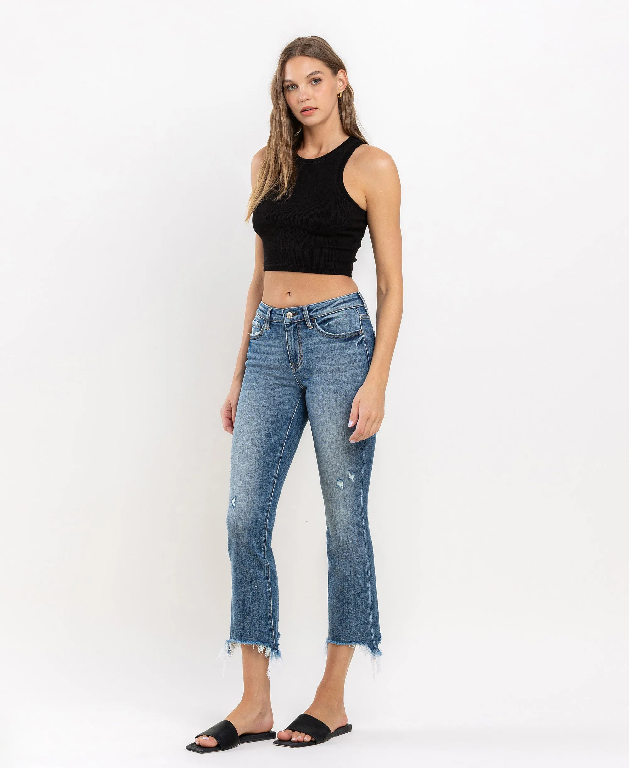 Prodigy - Mid Rise Distressed Cropped Bootcut Jeans