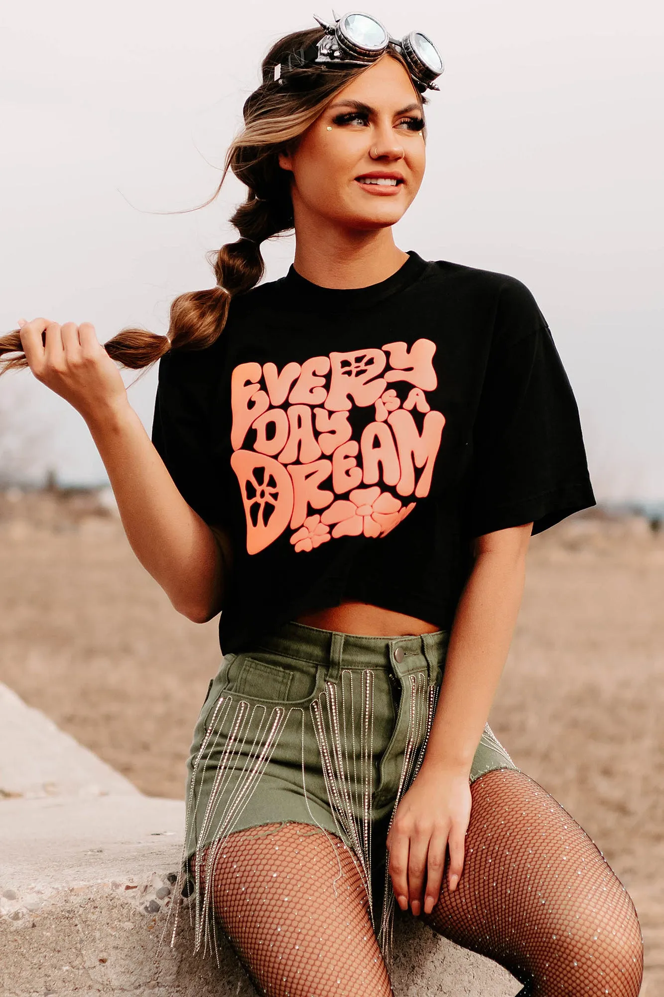 "Every Day Is A Dream" Boxy Fit Puff Graphic Crop Tee (Black) - Print On Demand