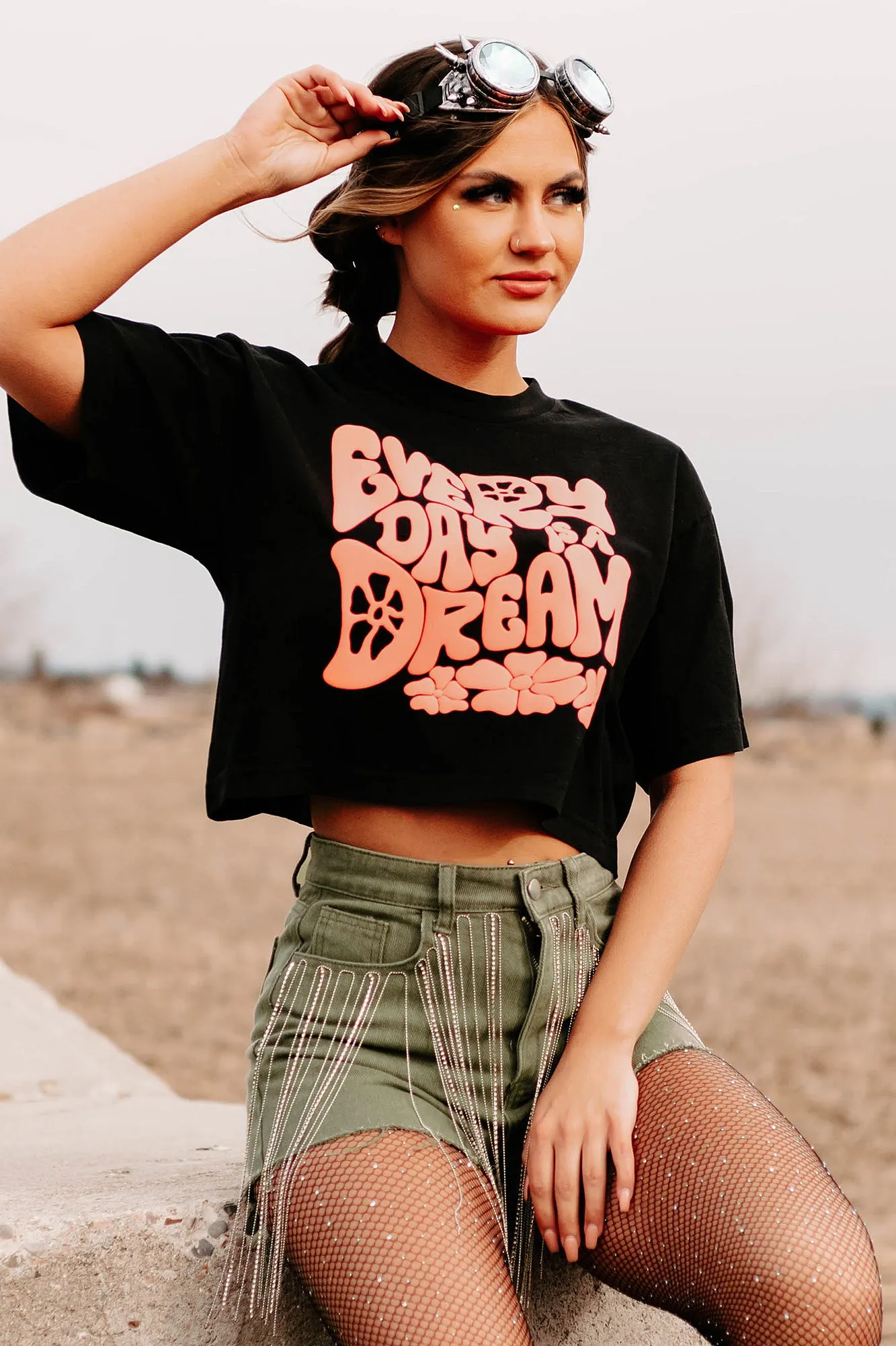 "Every Day Is A Dream" Boxy Fit Puff Graphic Crop Tee (Black) - Print On Demand