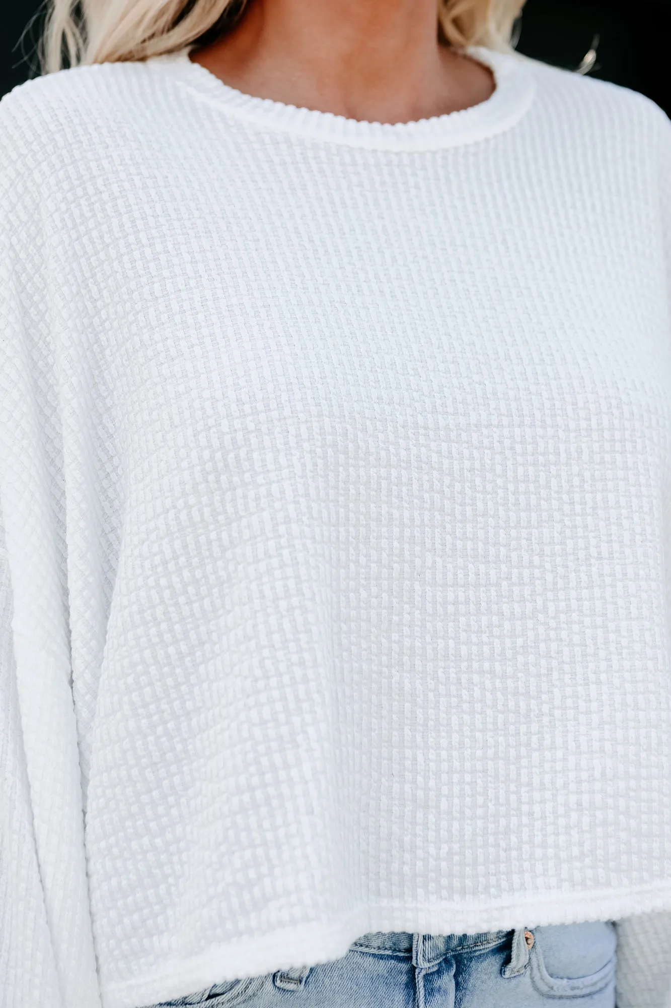 "Sunday Candy" Cropped Textured Long Sleeve (Ivory)