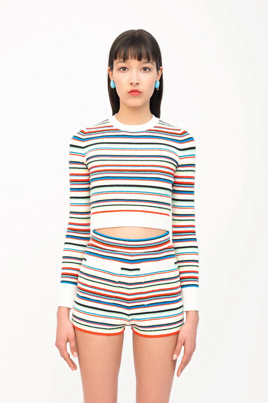 Rainbow Stripe Long Sleeve Crop Crew