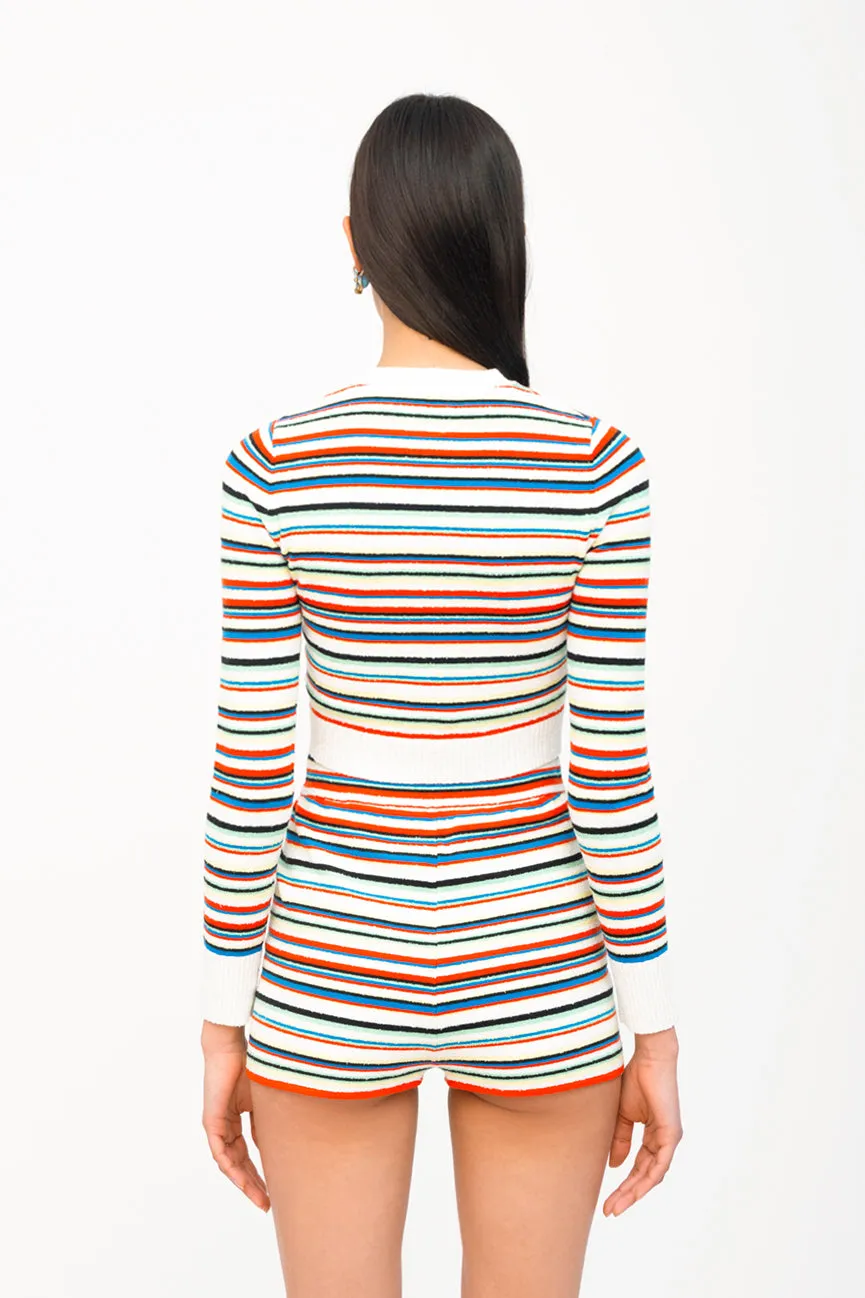 Rainbow Stripe Long Sleeve Crop Crew