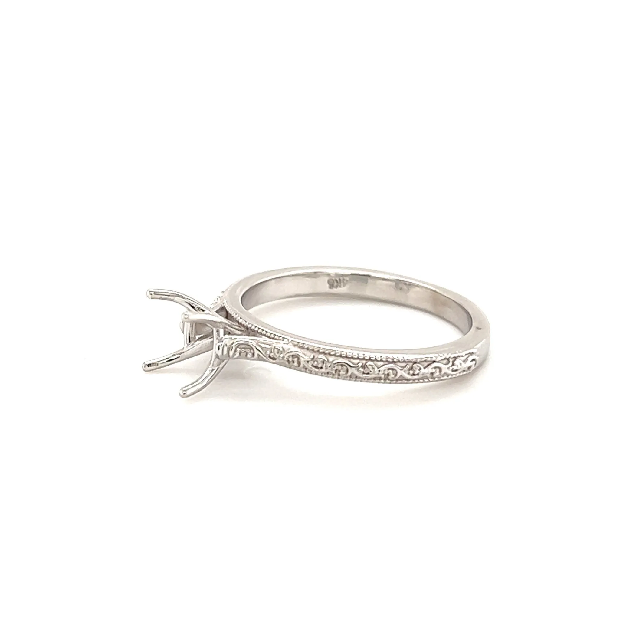 Ring Setting with Embossed Details in 14K White Gold