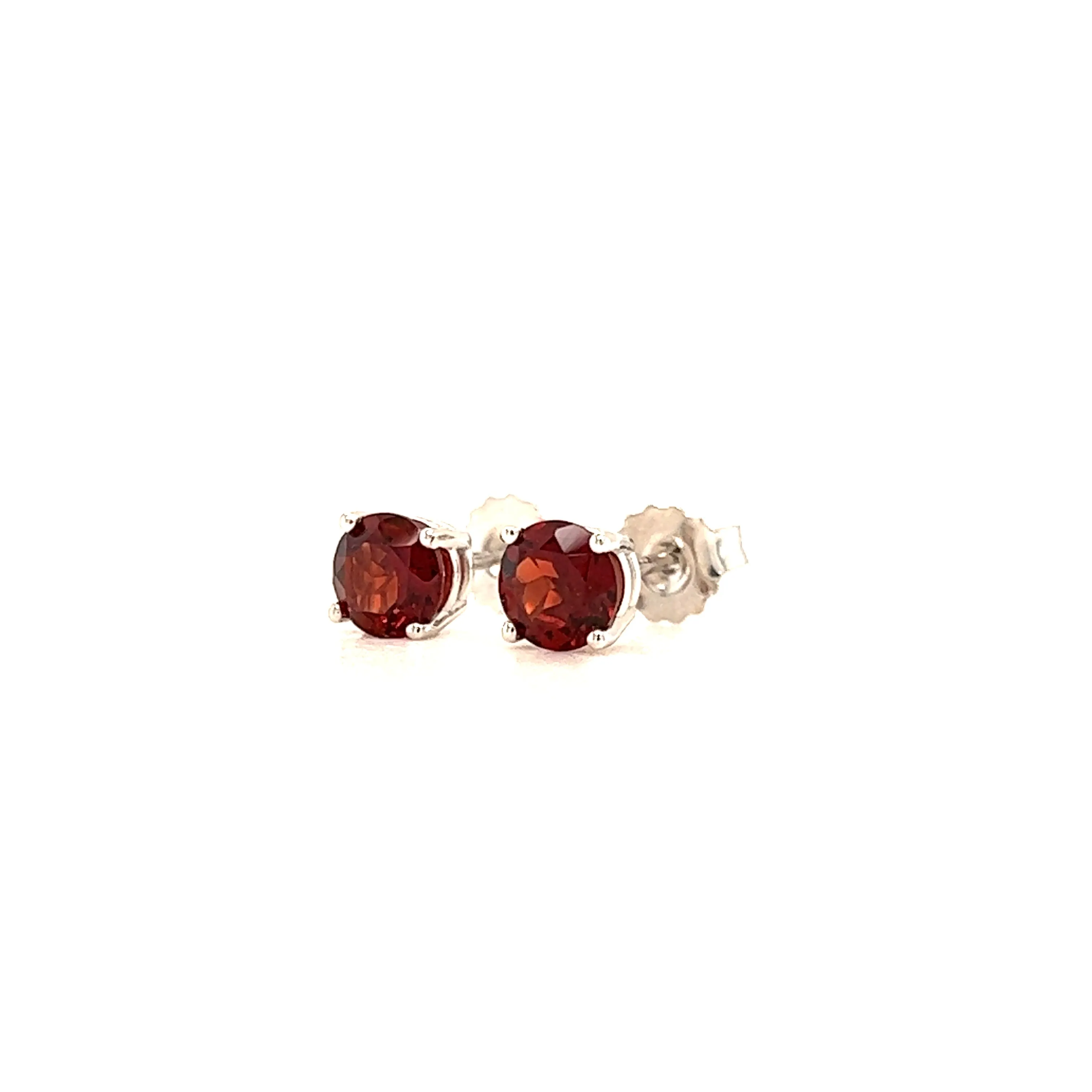 Round Garnet 5mm Stud Earrings in 14K White Gold