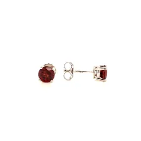 Round Garnet 5mm Stud Earrings in 14K White Gold