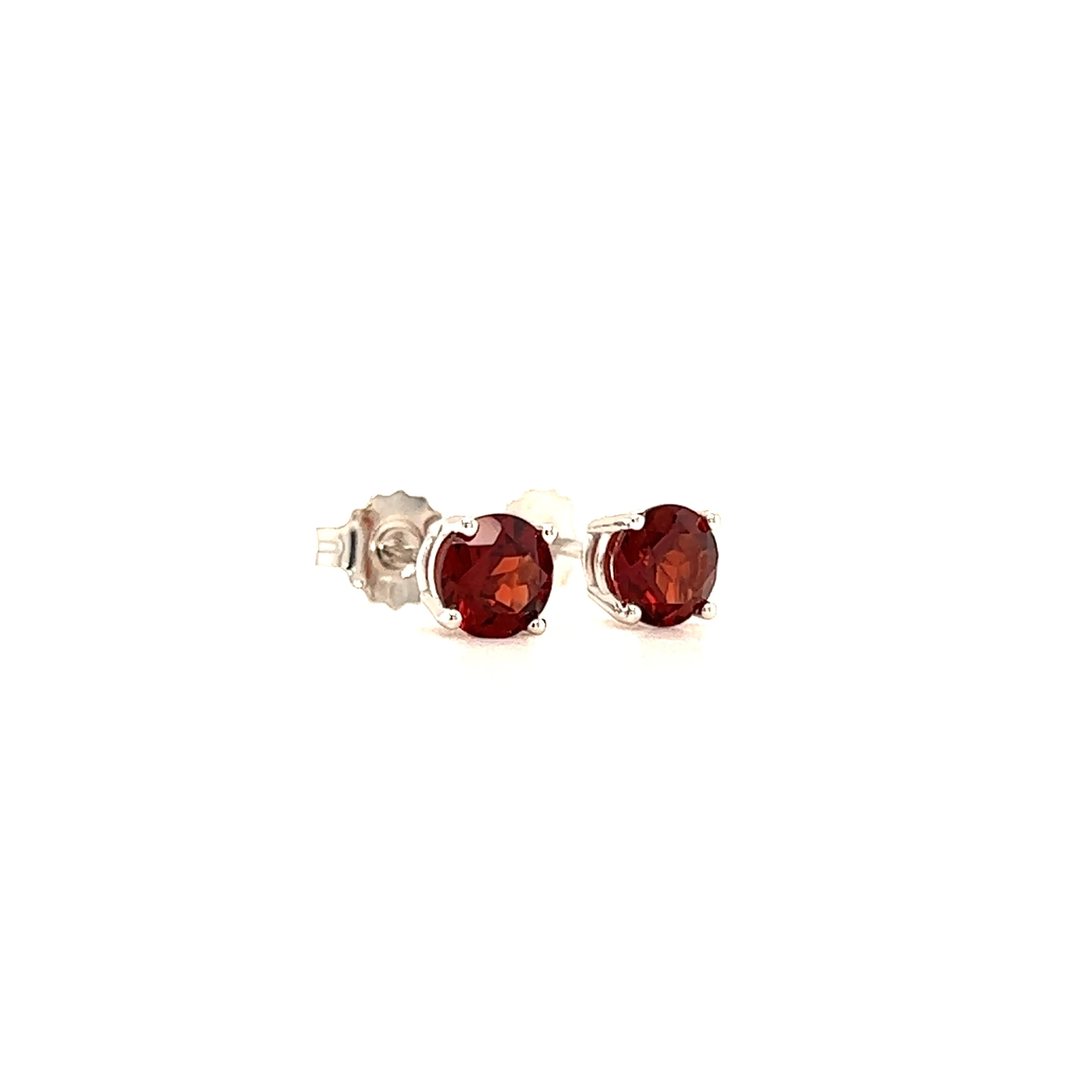 Round Garnet 5mm Stud Earrings in 14K White Gold