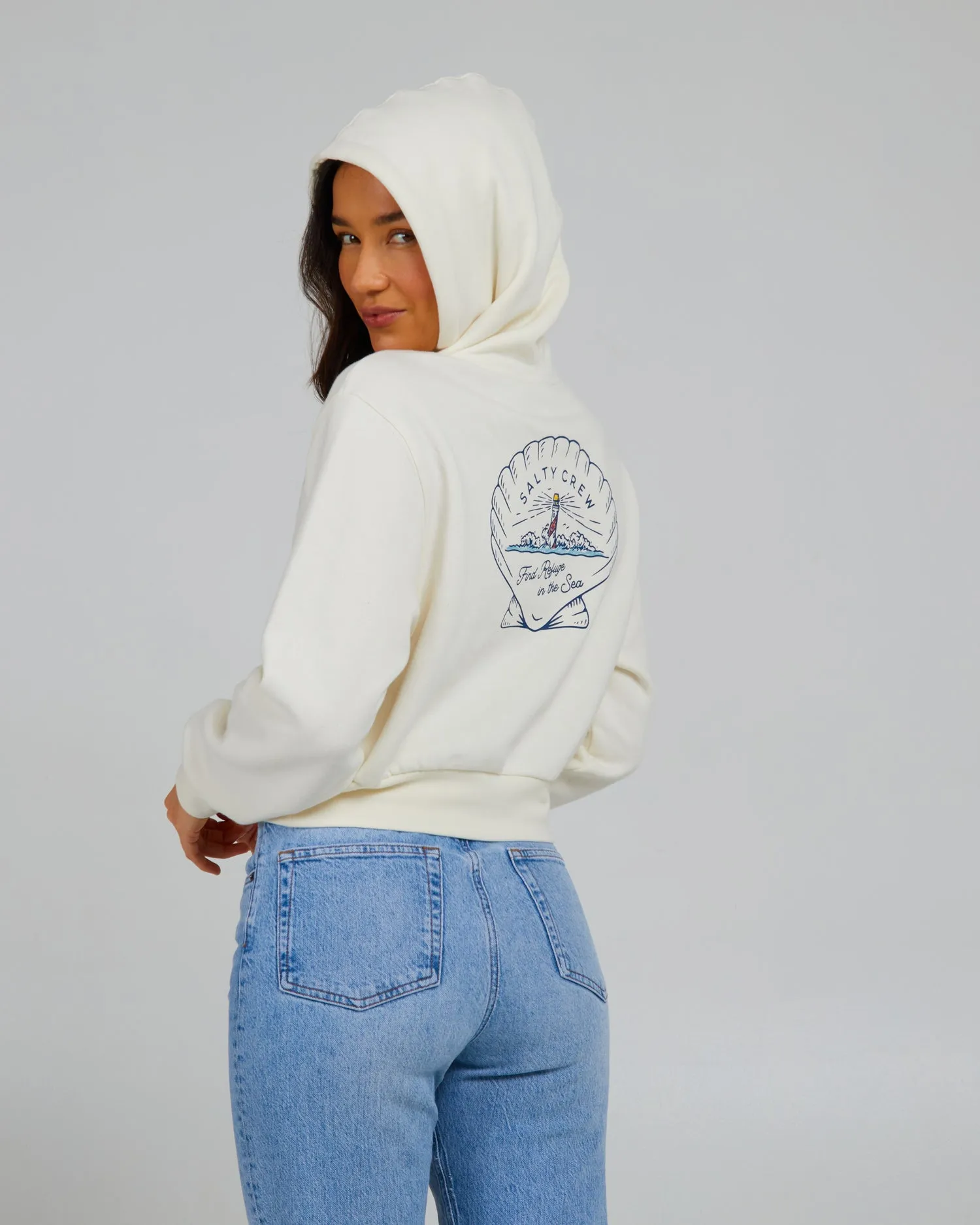 Scallop Off White Crop Hoody