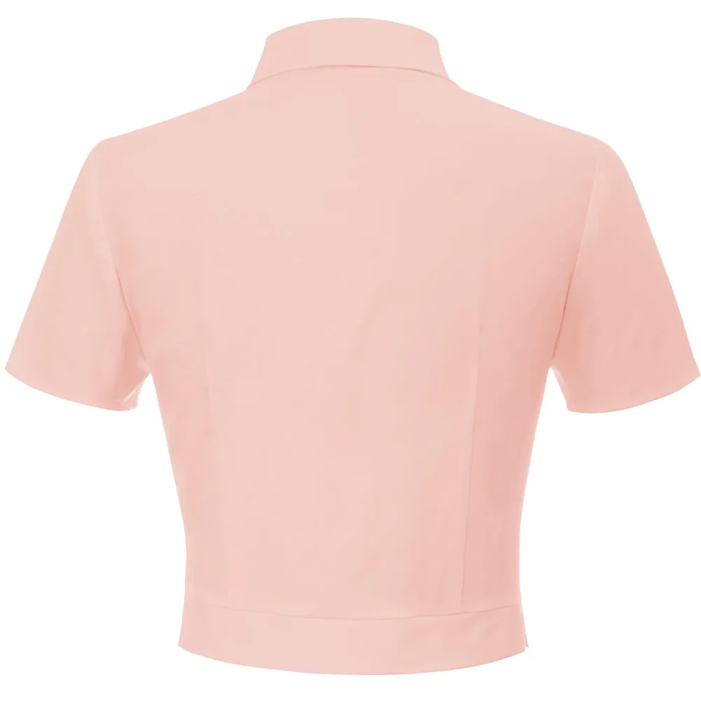 Short Sleeve Roll Style Collar Button Placket Blouse