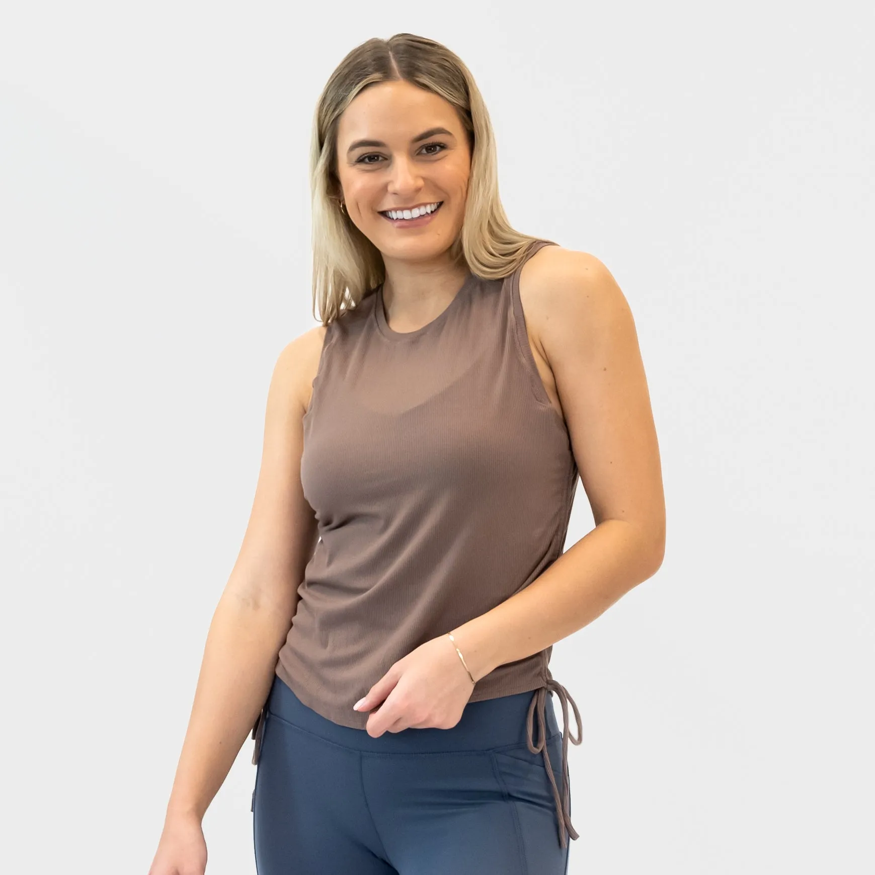 Side Tie Shirred Tank - Mocha Latte - FINAL SALE