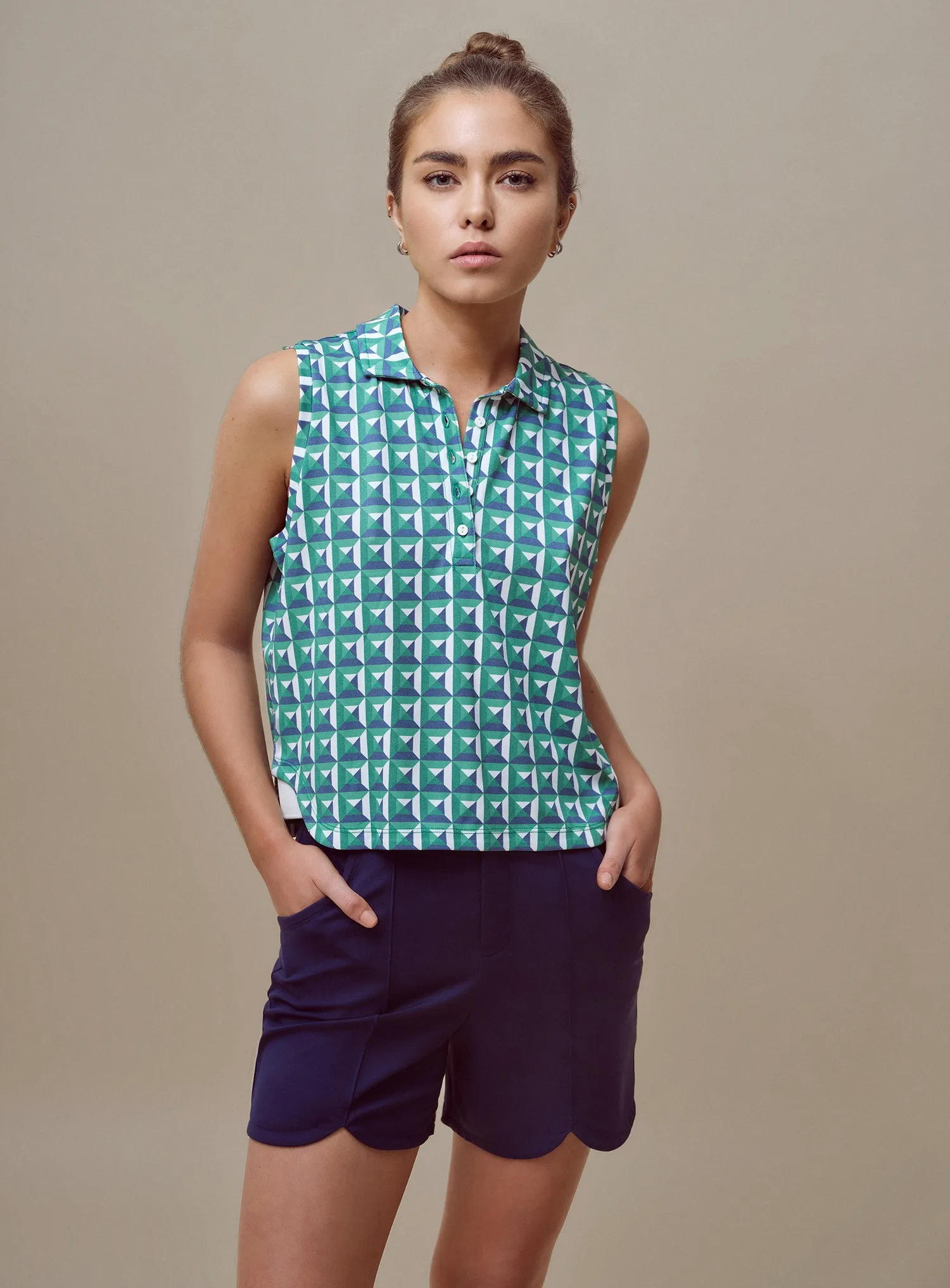 Sleeveless Cropped Polo With Self-Style Collar