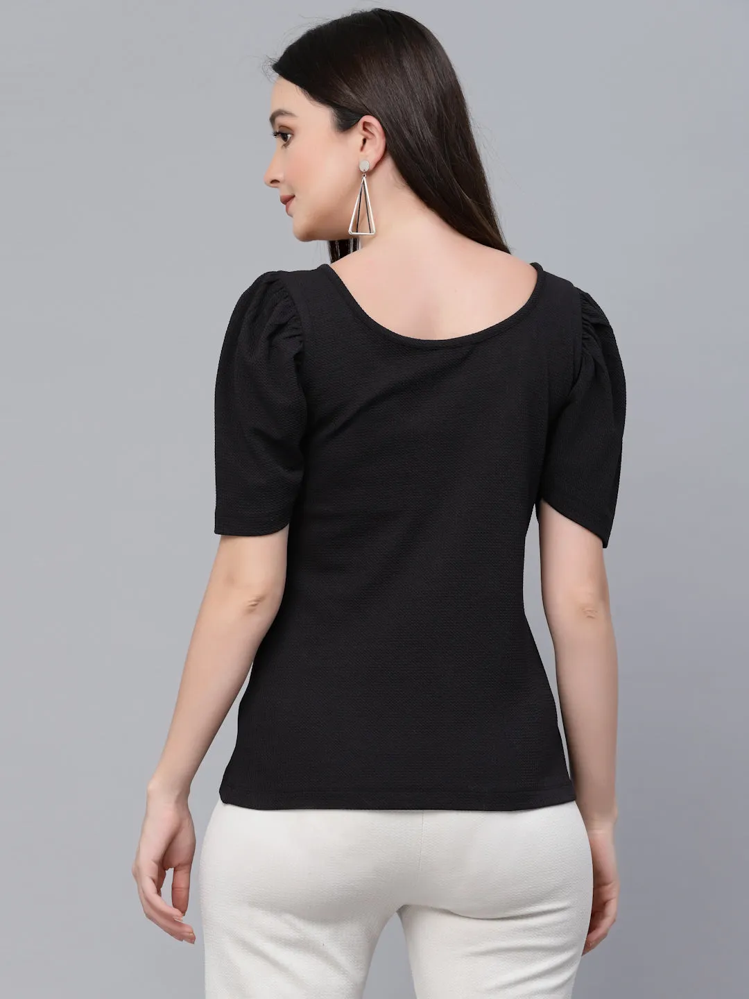 Style Quotient Women Black Poly Knit Smart Casual Top