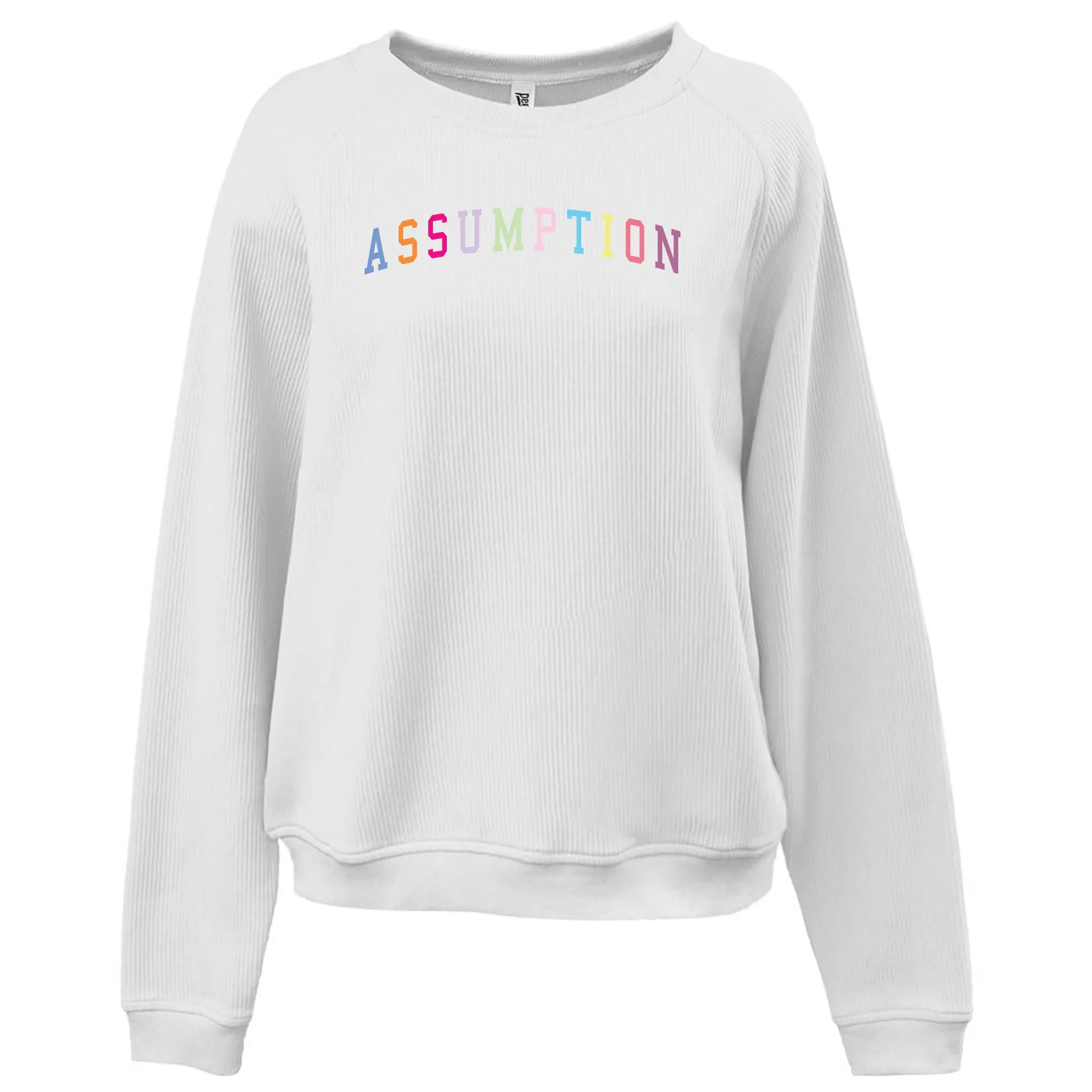 Sweatshirt - Corded Crew Neck - White - Embroidered Assumption