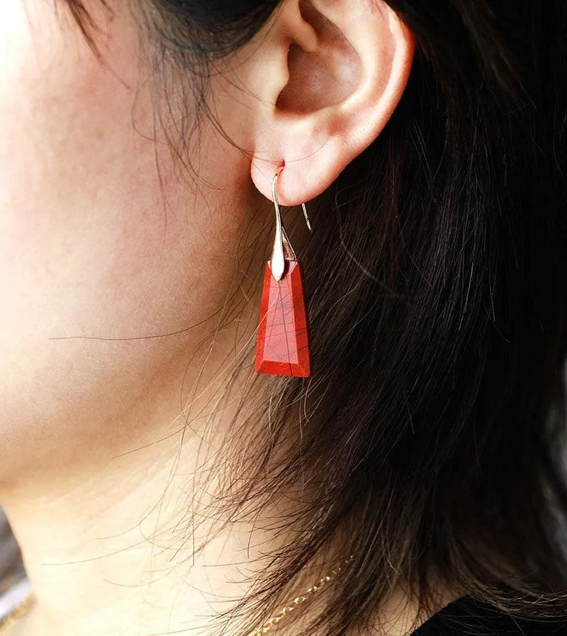 Wiluray Red Jasper Gold Drop Earrings