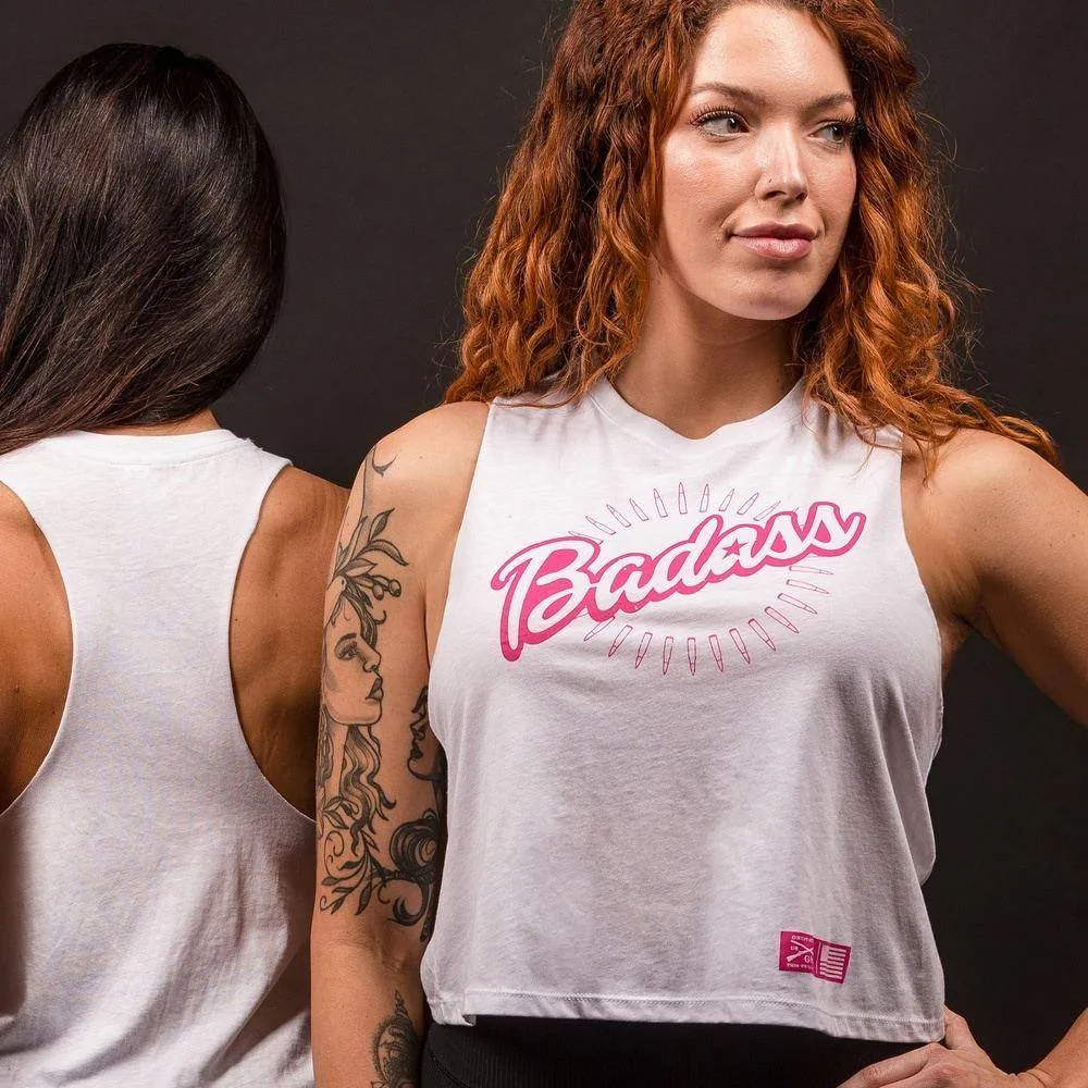 Women's Badass Racerback Cropped Tank - White