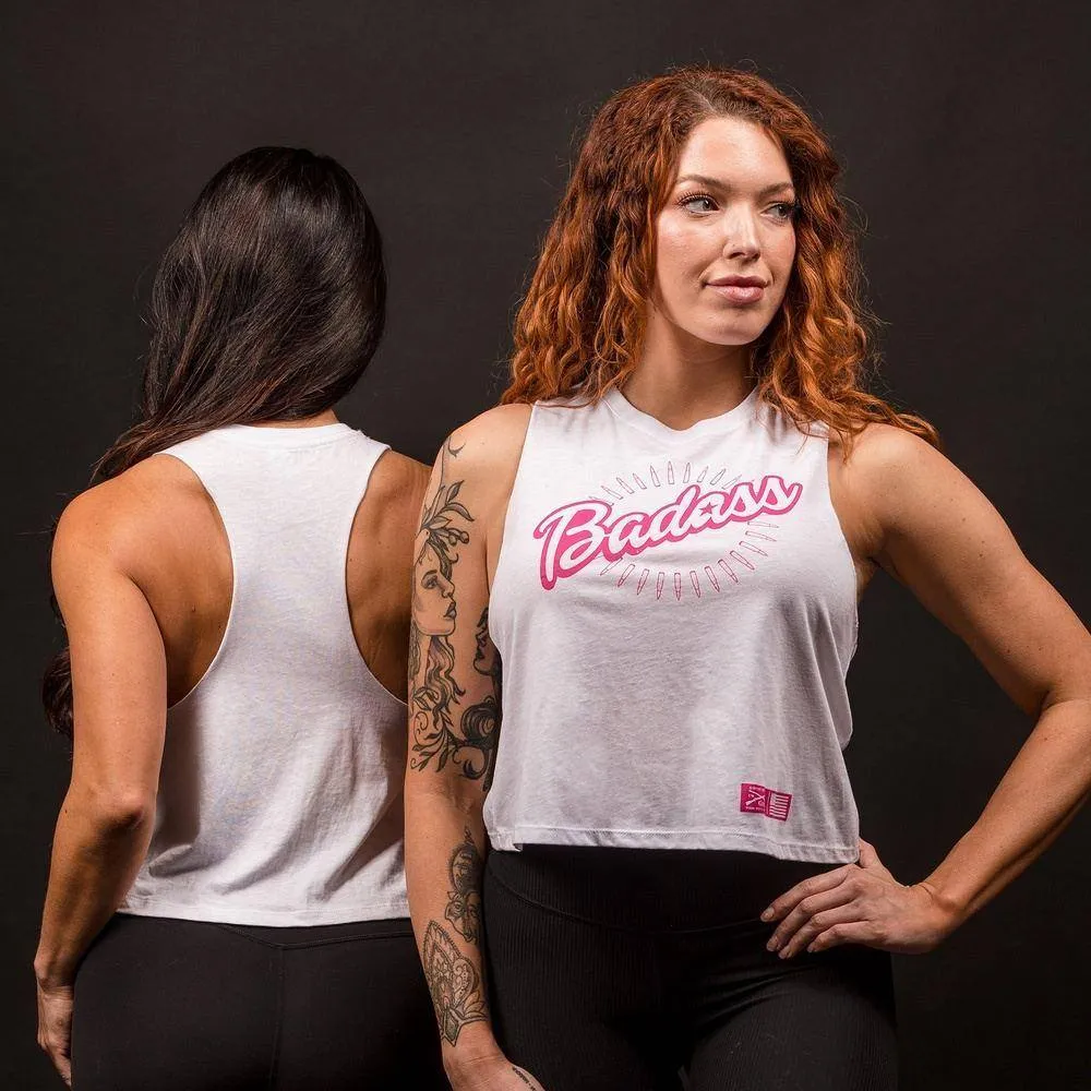 Women's Badass Racerback Cropped Tank - White